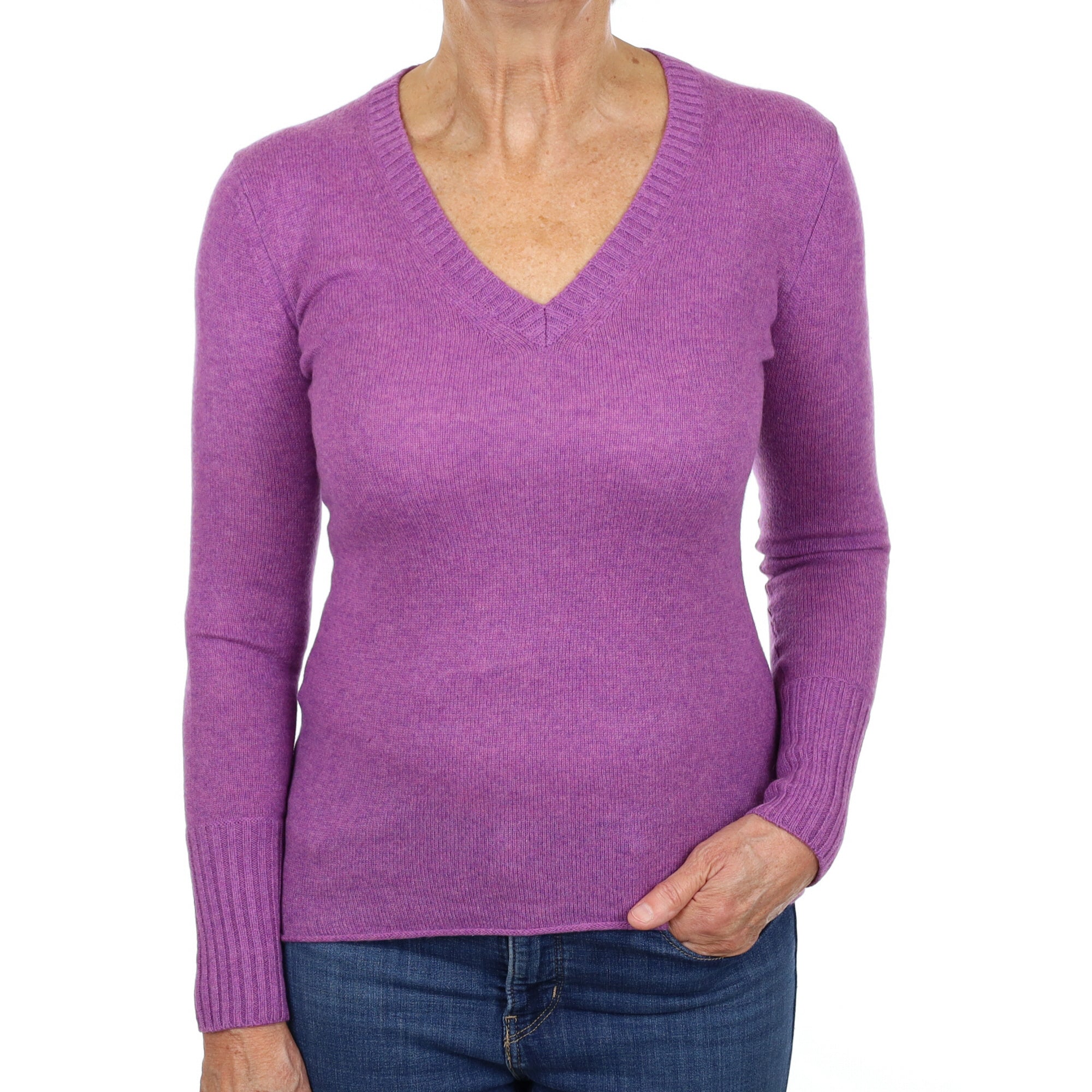 Violet Purple Cashmere V Neck Jumper Medium