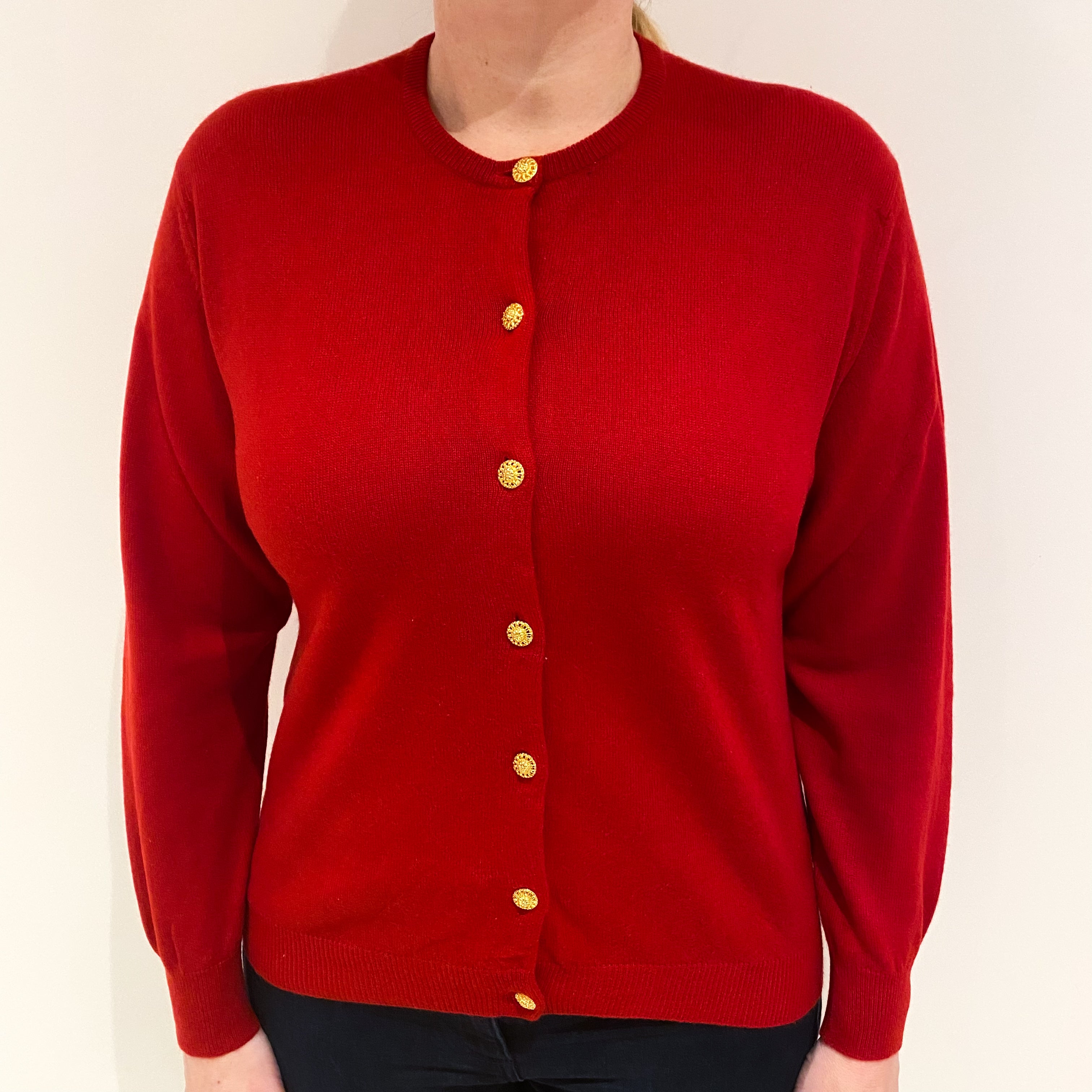 Scarlet Red Cashmere Crew Cardigan Large