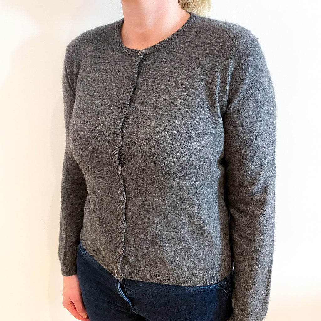 Slate Grey Cashmere Crew Neck Cardigan Large