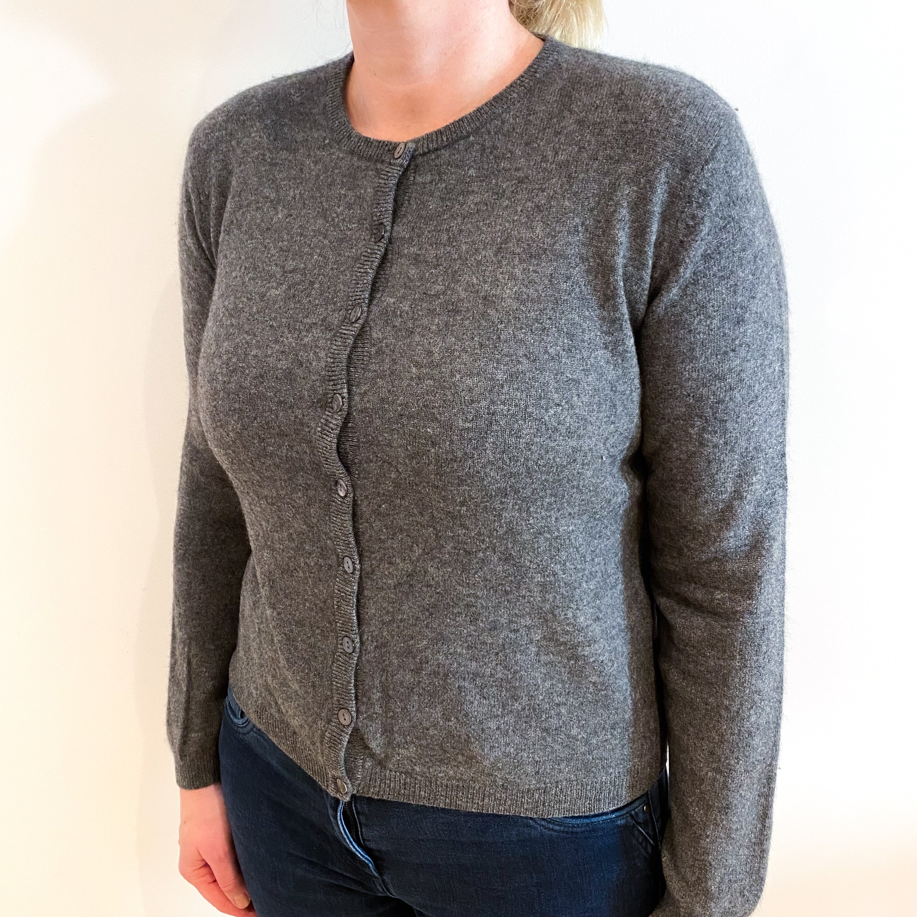 Slate Grey Cashmere Crew Neck Cardigan Large