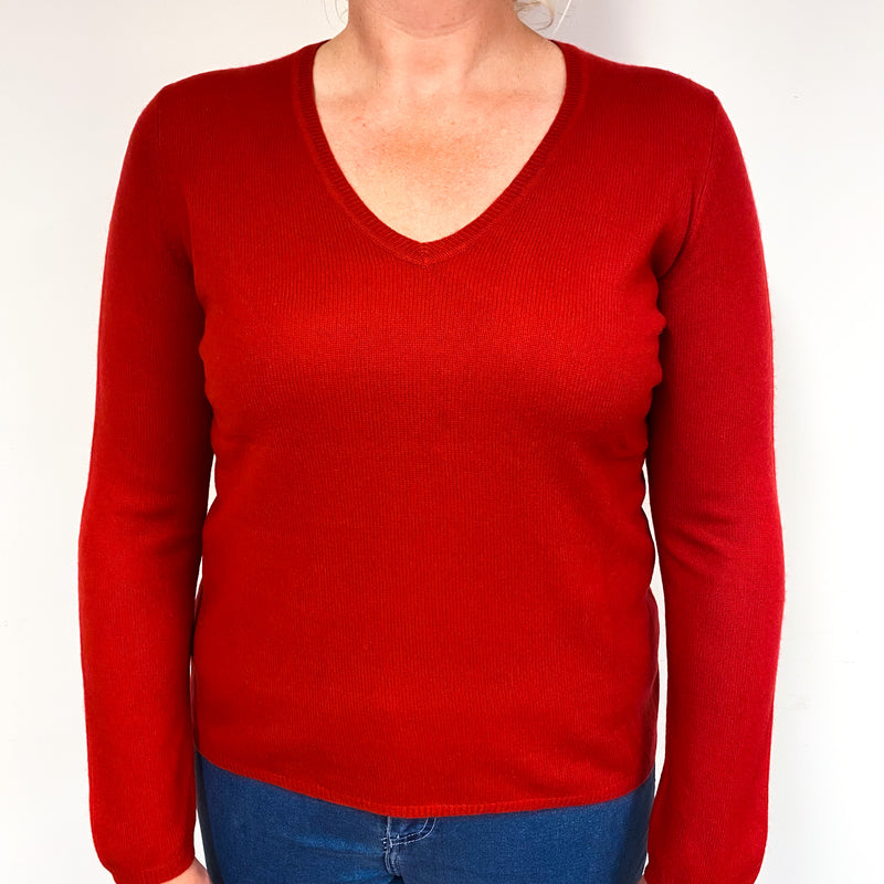Post Box Red Cashmere V-Neck Jumper Large