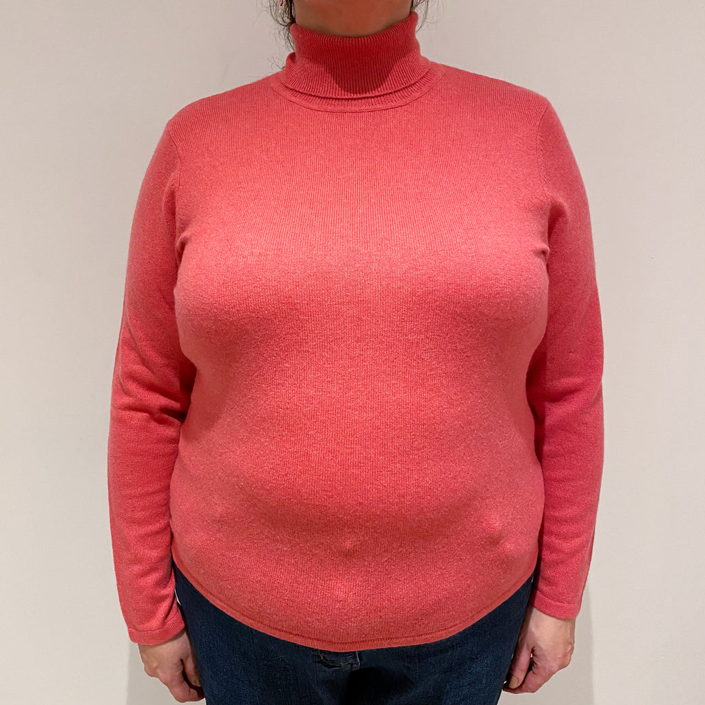 Rose Pink Cashmere Polo Neck Jumper Extra Large