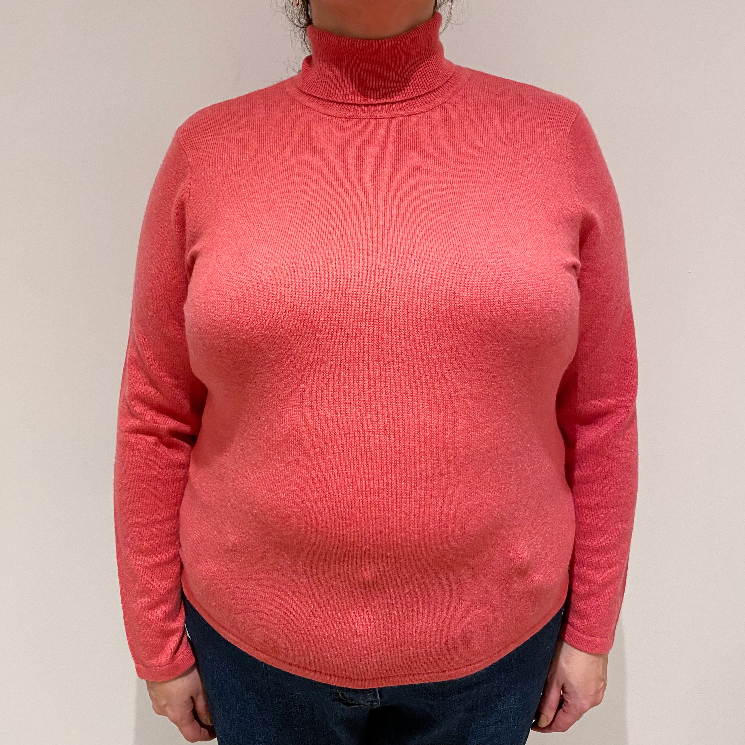 Rose Pink Cashmere Polo Neck Jumper Extra Large