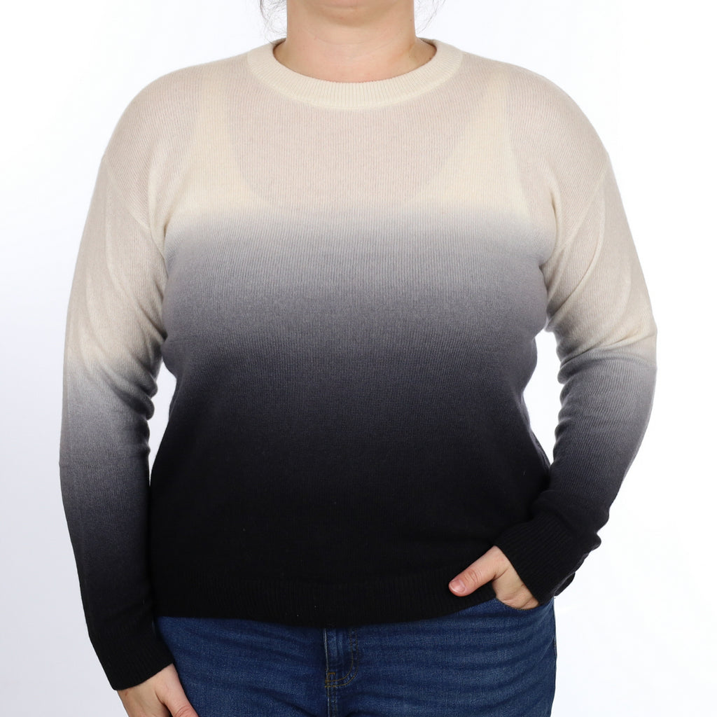 Alice & Olivia Ivory and Grey Ombre Cashmere Crew Neck jumper Large