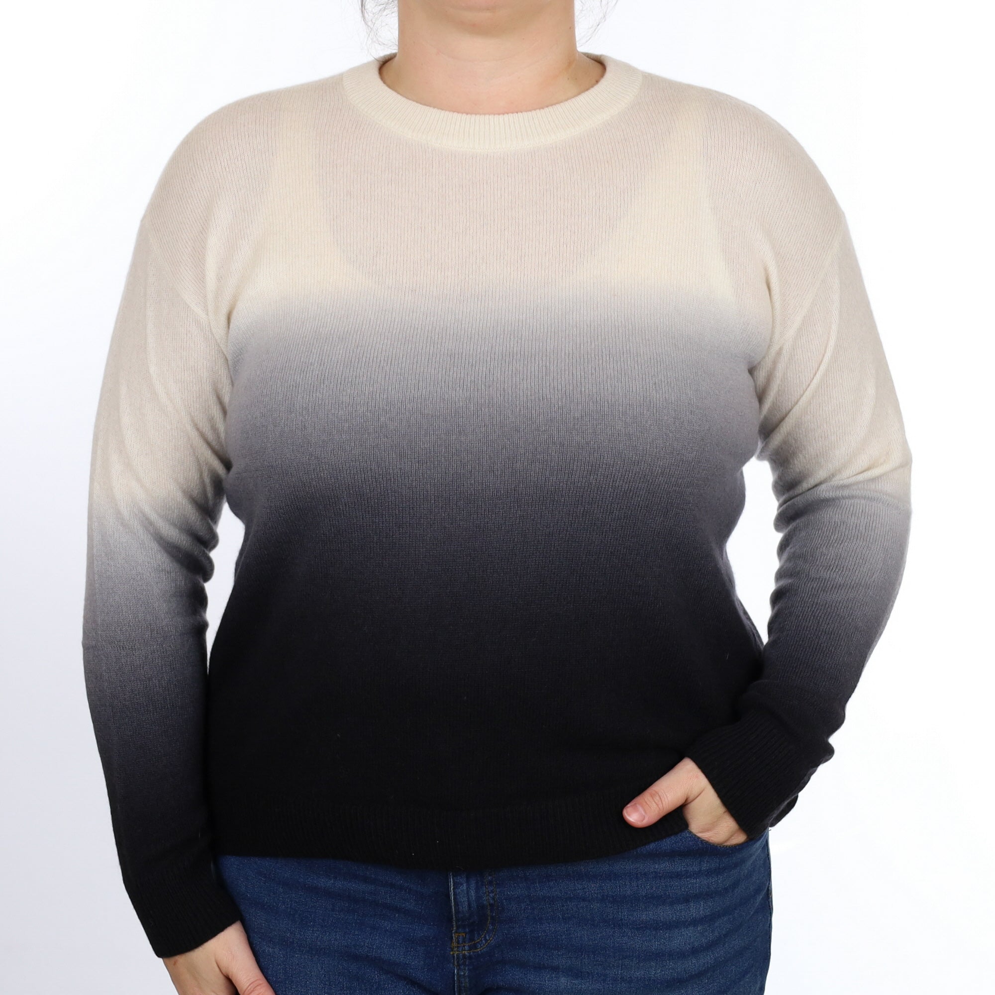 Alice & Olivia Ivory and Grey Ombre Cashmere Crew Neck jumper Large
