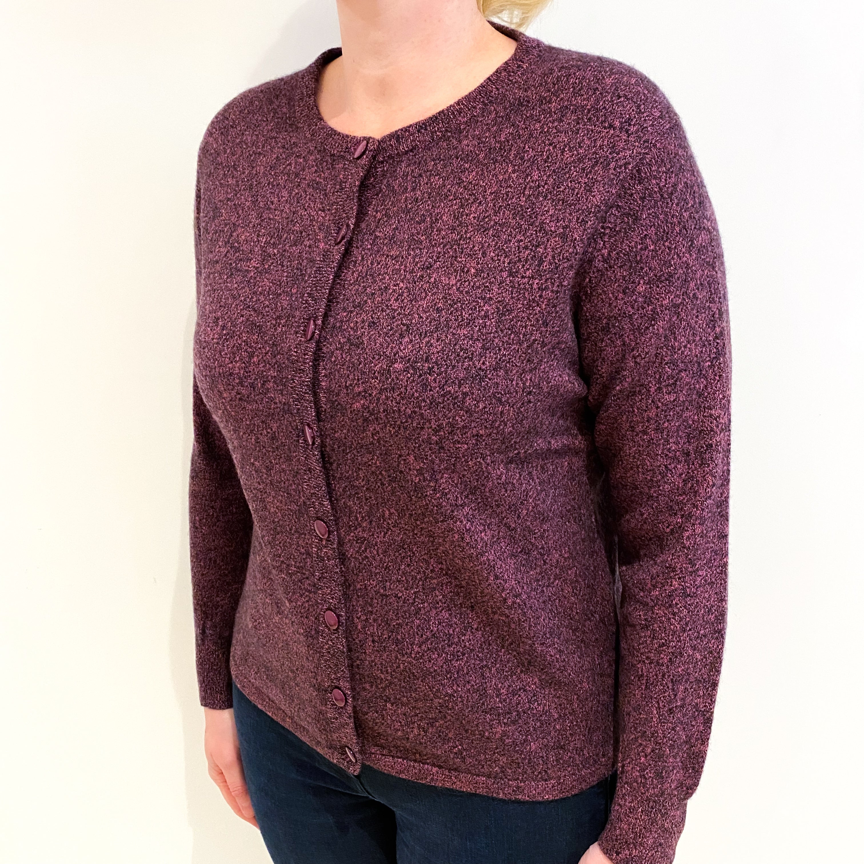 Magenta Marl Cashmere Crew Neck Cardigan Large