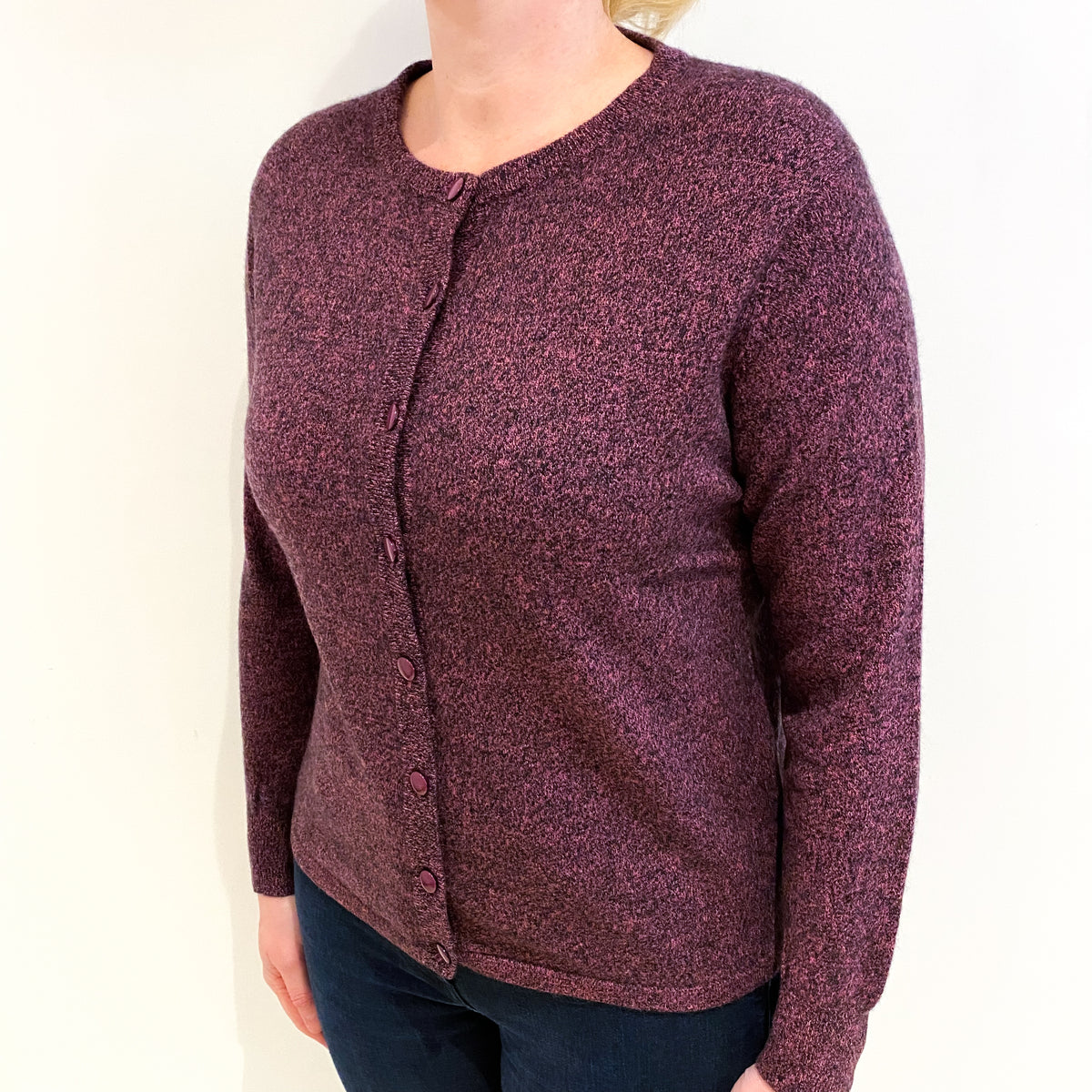 Magenta Marl Cashmere Crew Neck Cardigan Large