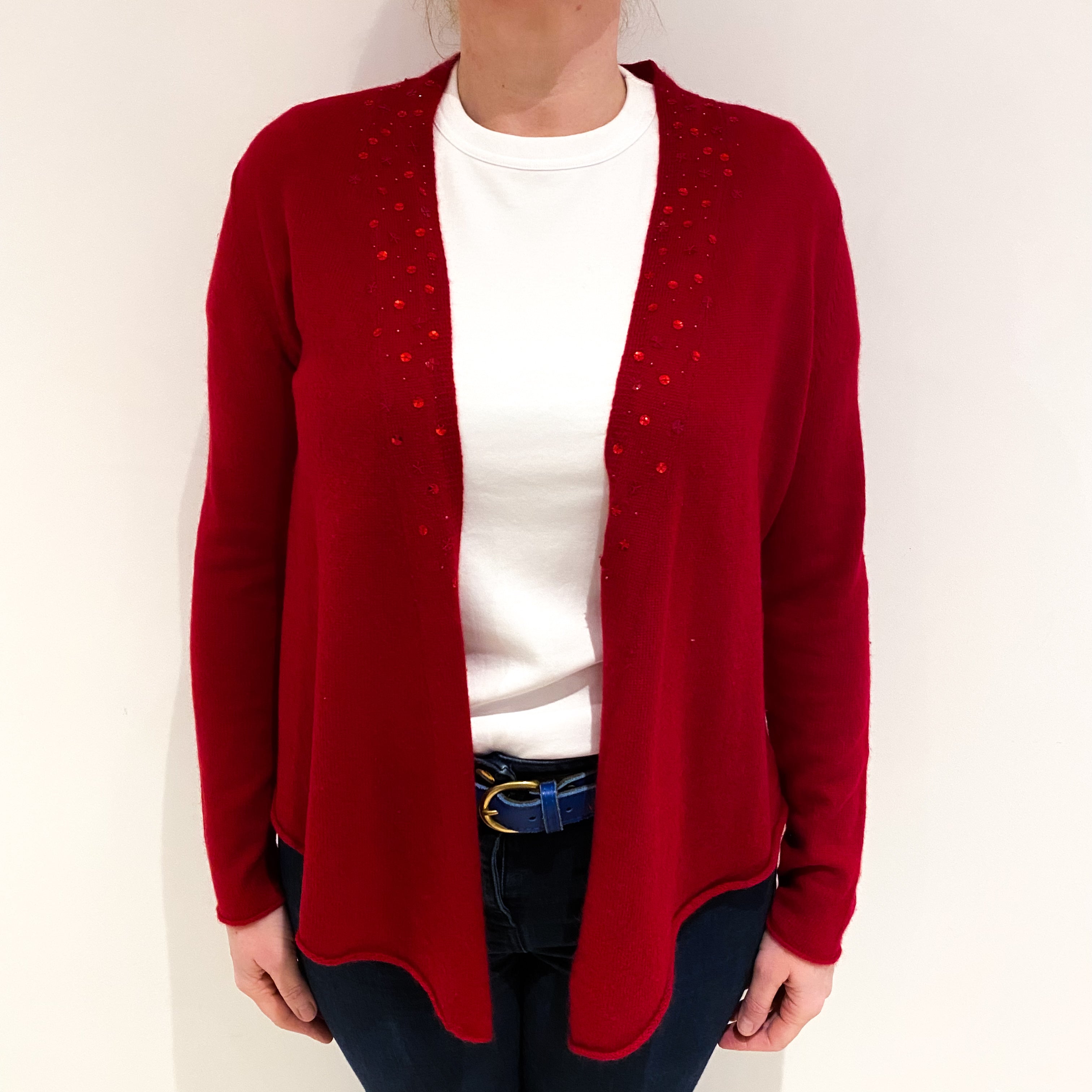Crimson Red Cashmere Edge to Edge Cardigan Large