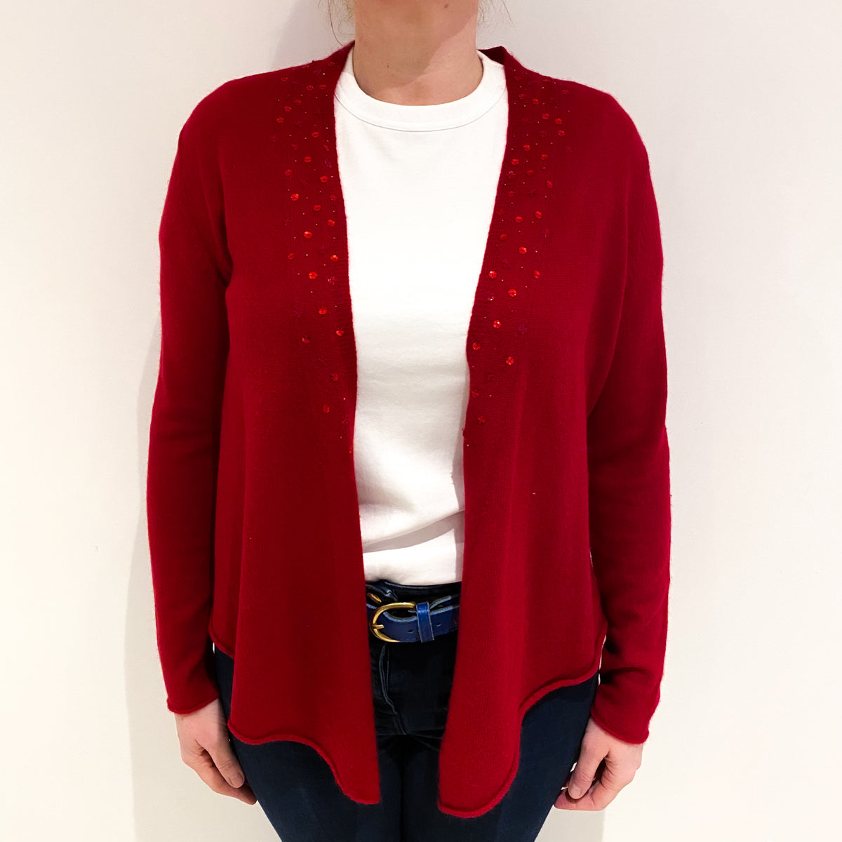 Crimson Red Cashmere Edge to Edge Cardigan Large