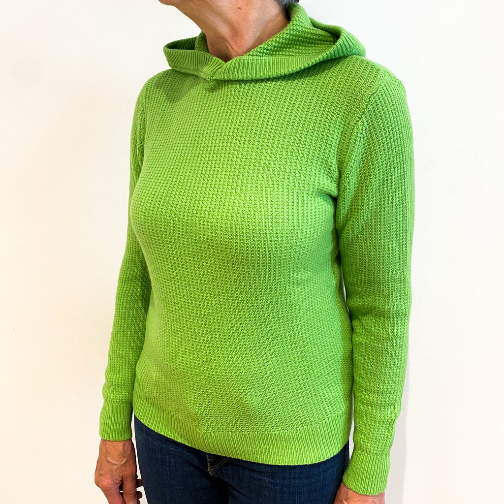 Neon Green Cashmere Waffle Knit Hoodie Jumper Medium