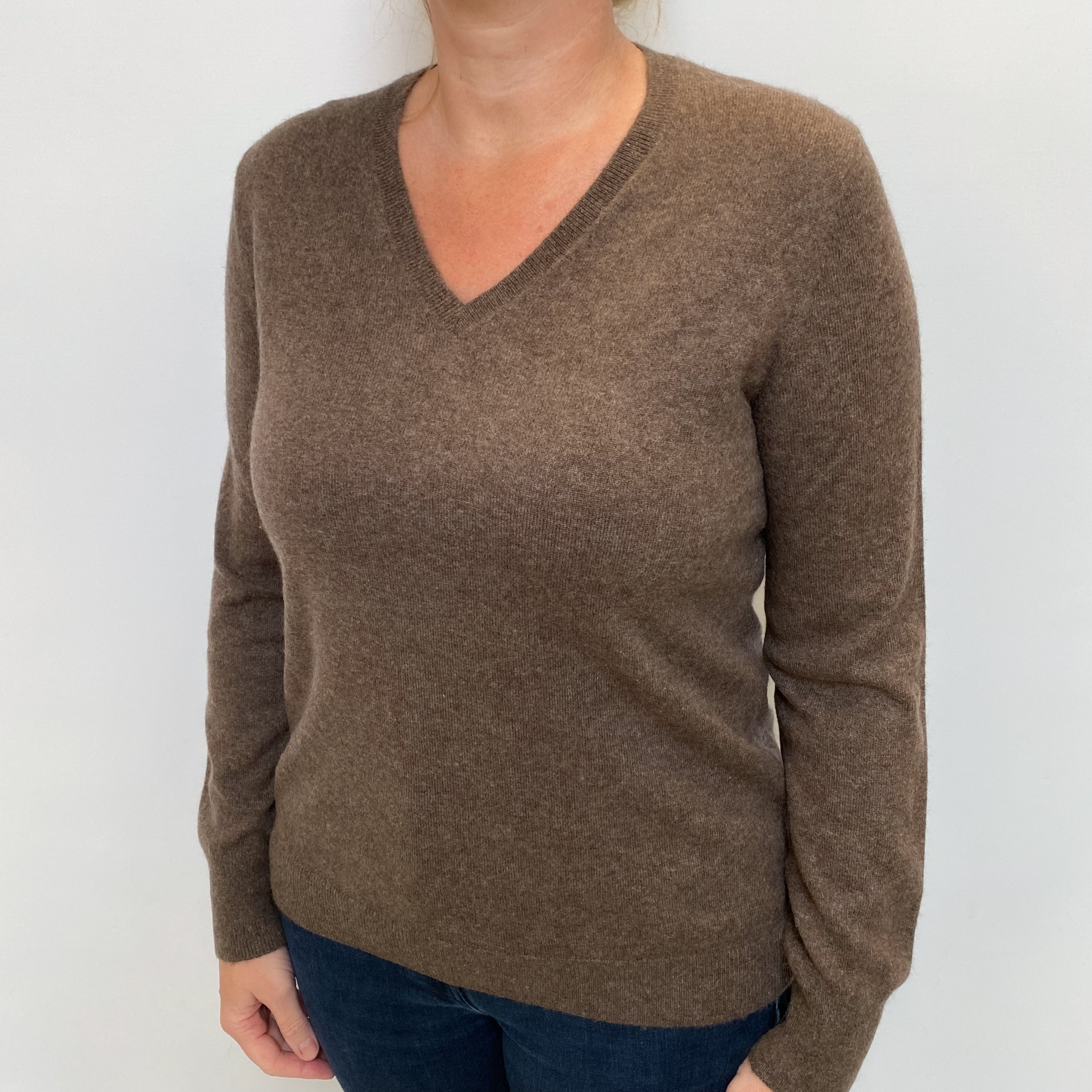 Mole Brown Cashmere V Neck Jumper Large
