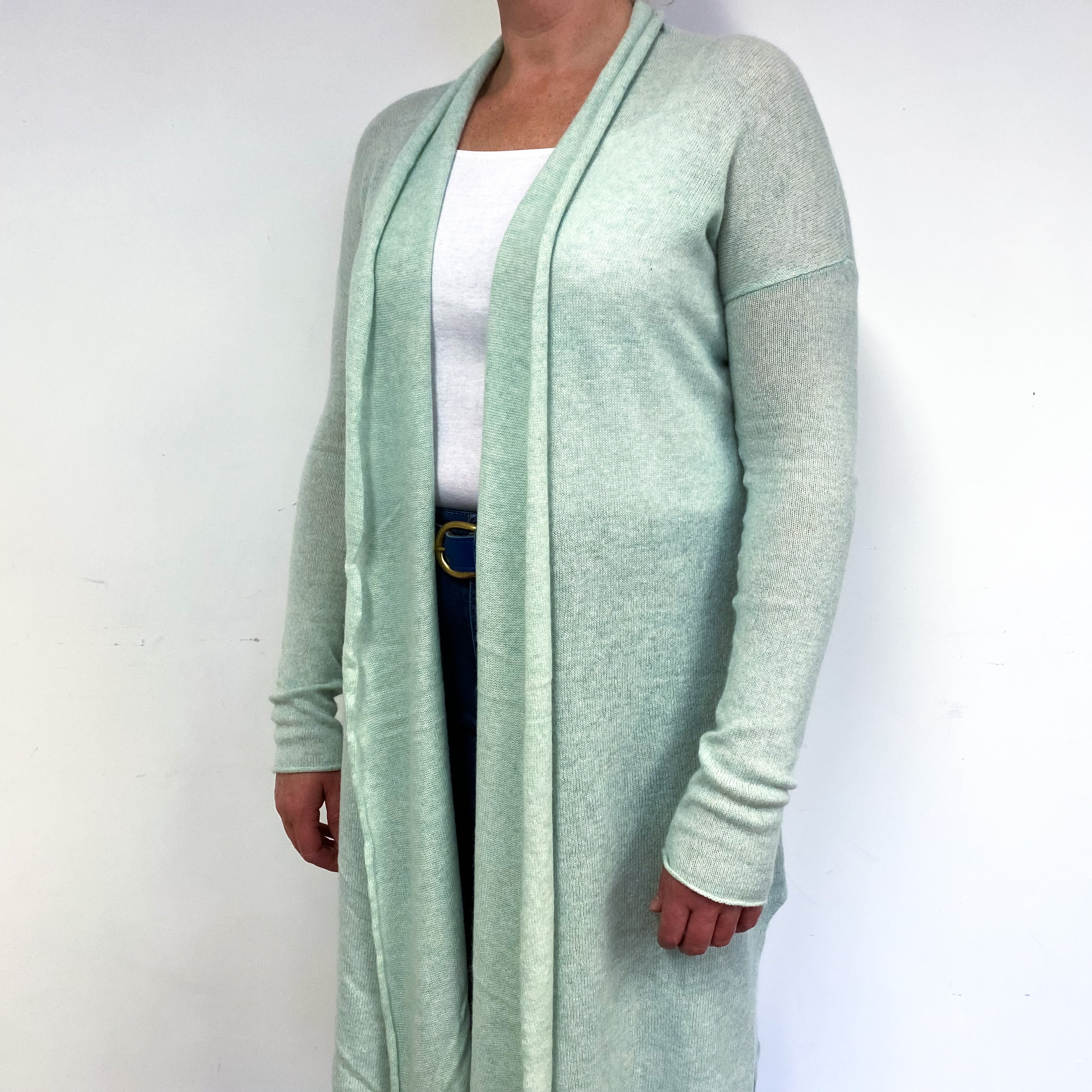 Mint Green Lightweight Cashmere Longline Cardigan Large