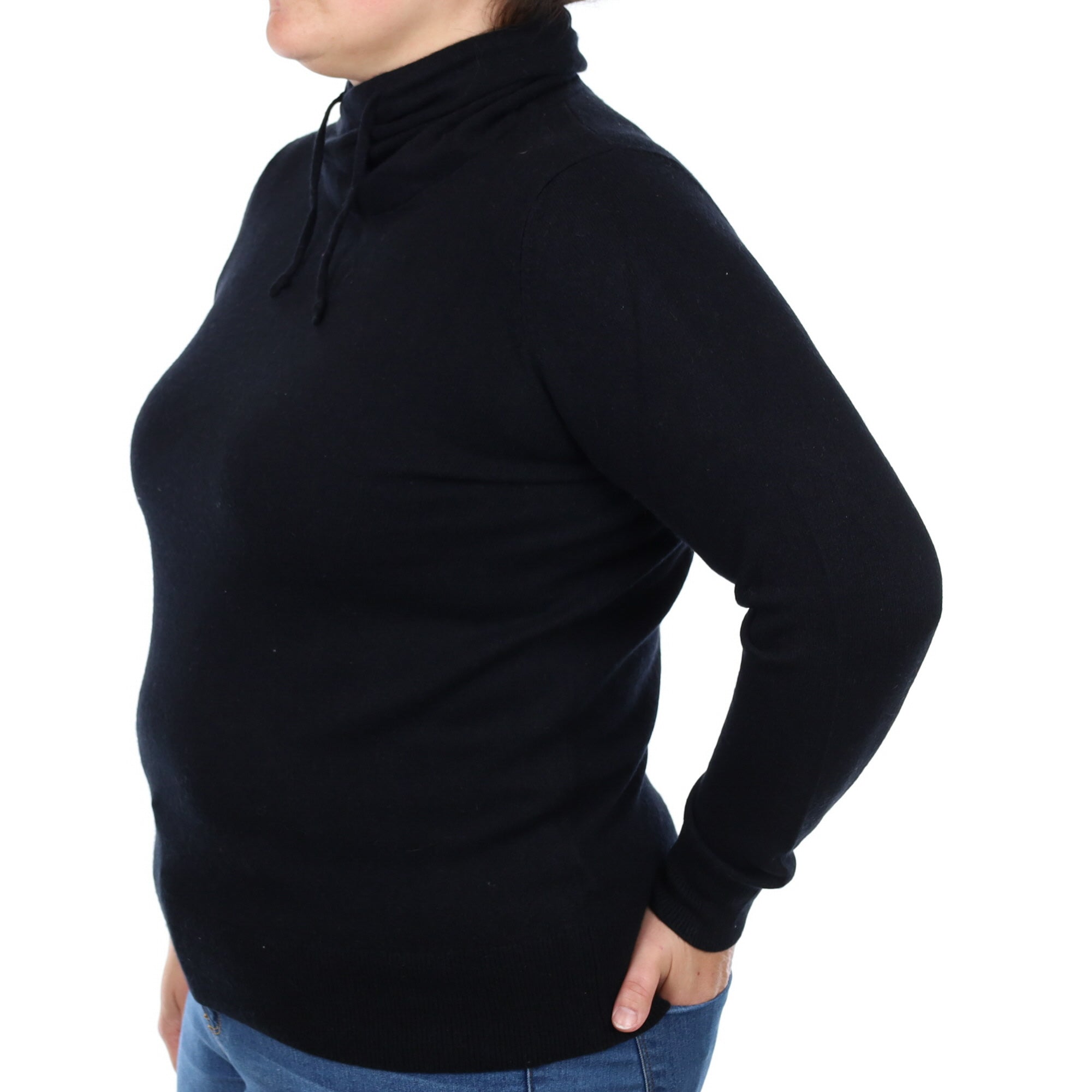 Black Cashmere Polo Neck Jumper Large