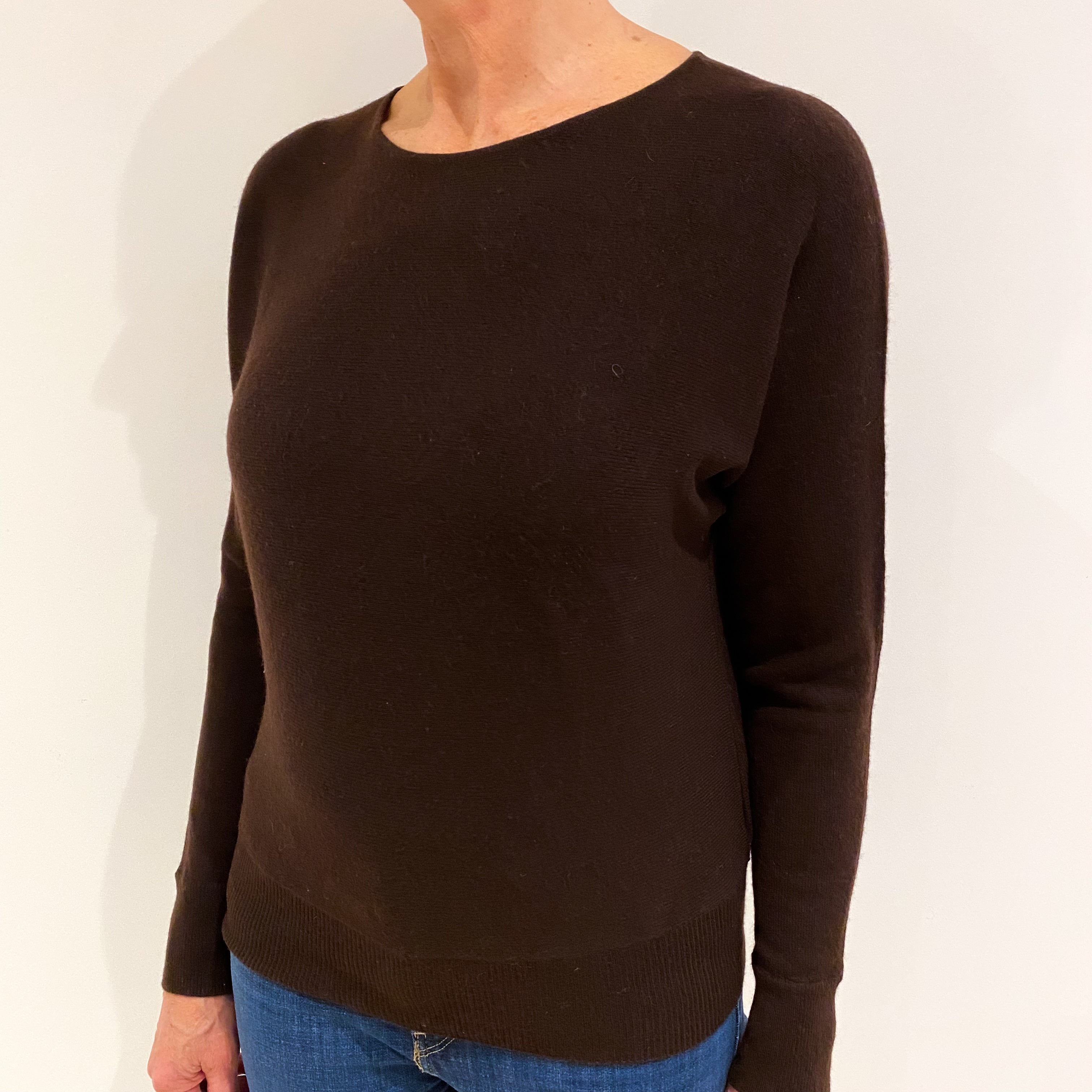 Dark Chocolate Brown Cashmere Crew Neck Jumper Medium