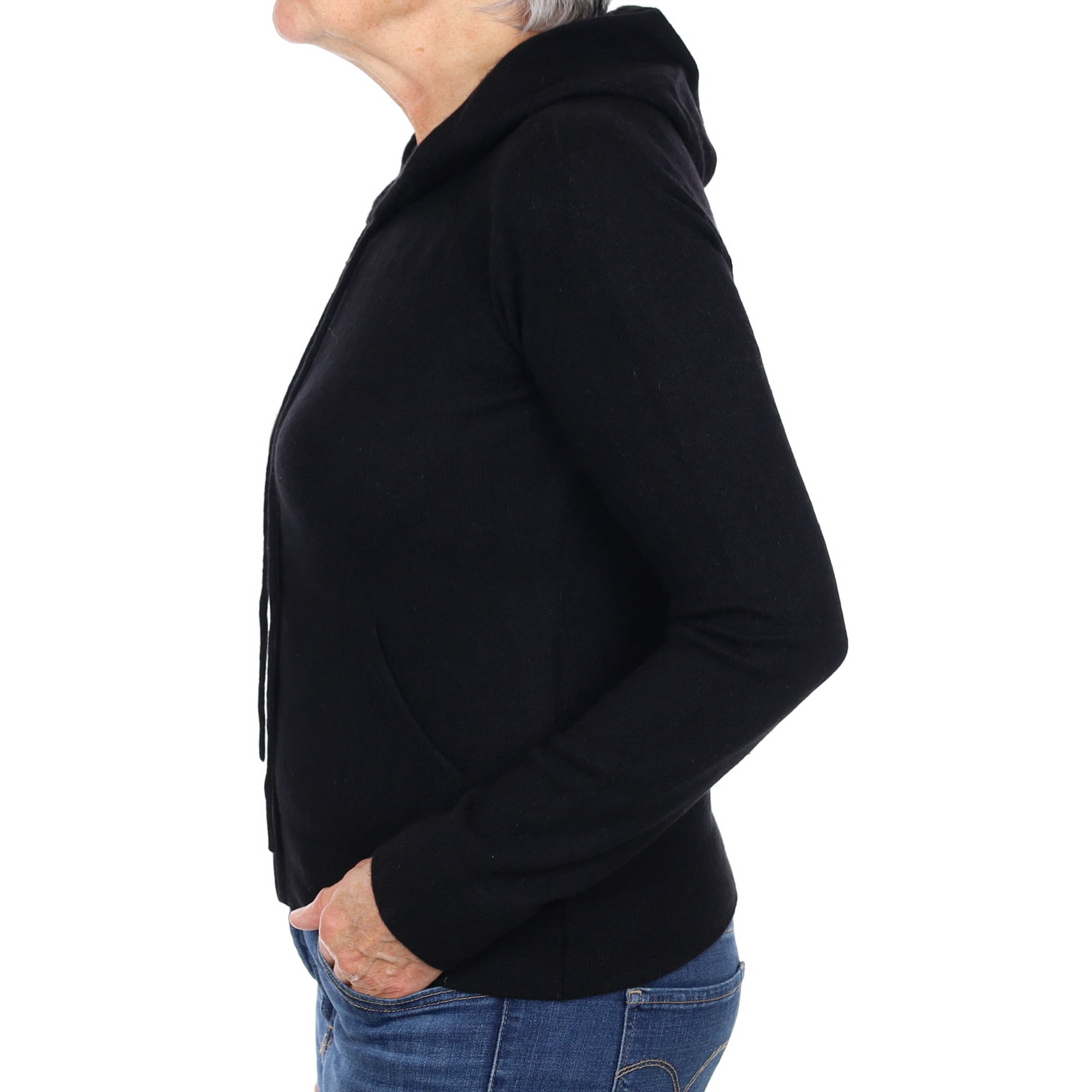 Black Cashmere Zip Up Hoodie Jumper Medium