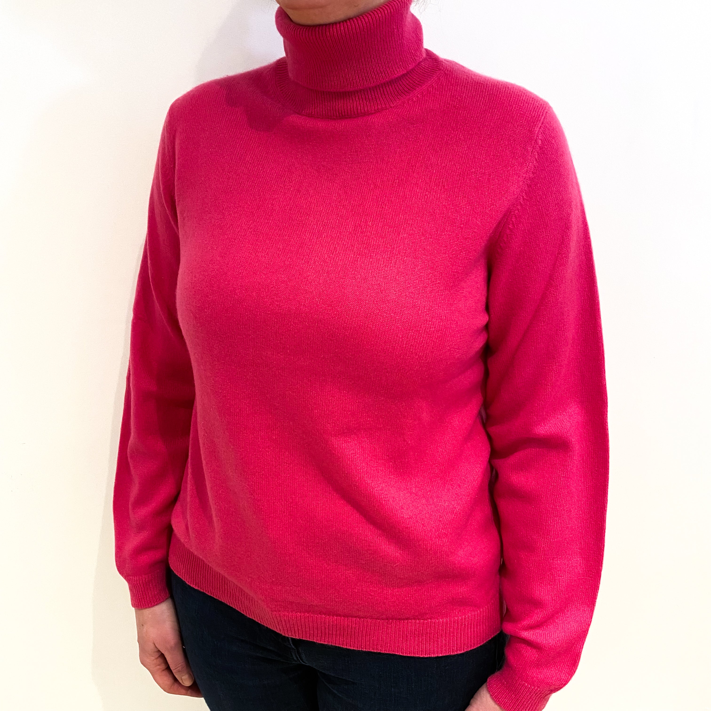 Hot Pink Cashmere Polo Neck Jumper Large