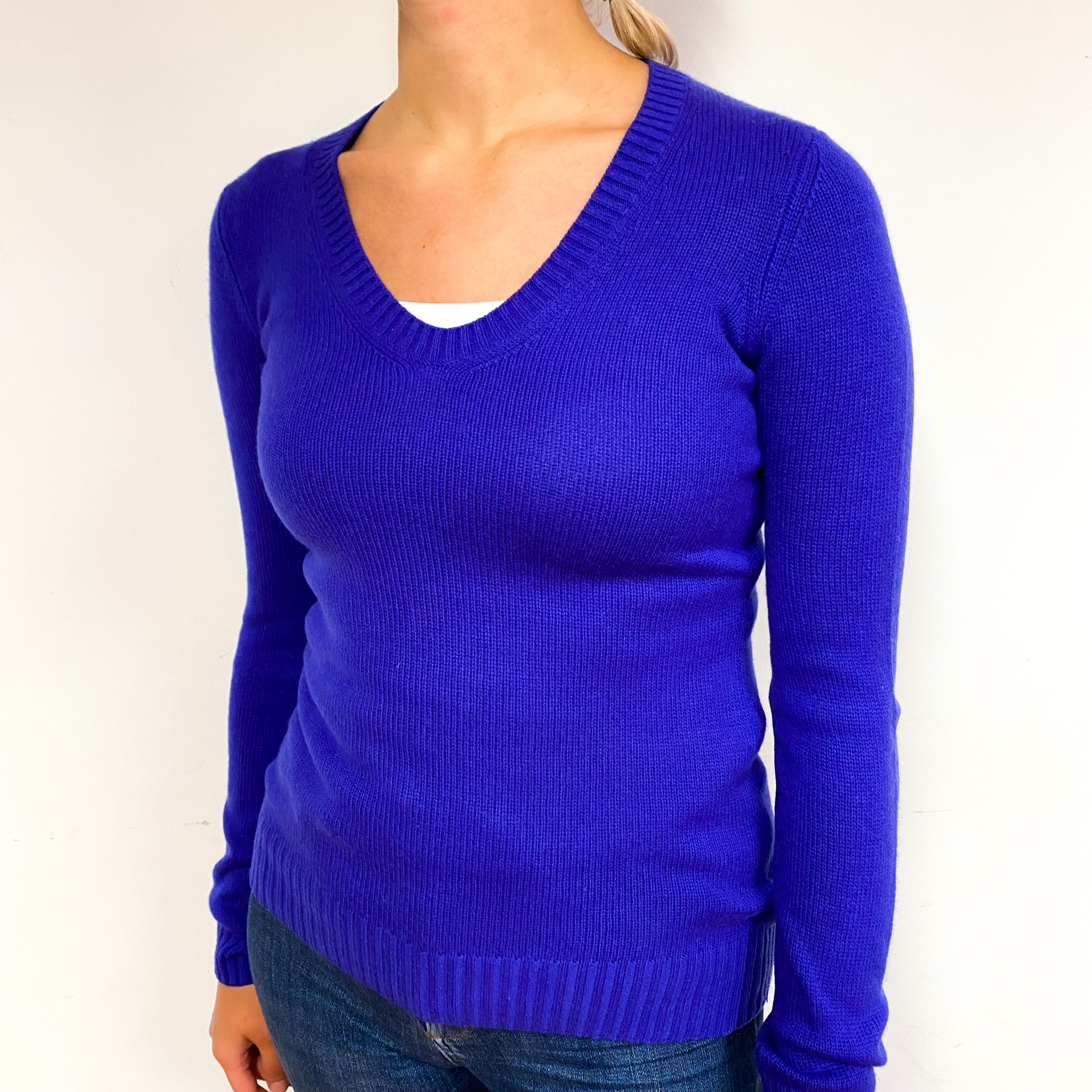 Electric Purple Cashmere V-Neck Jumper Small