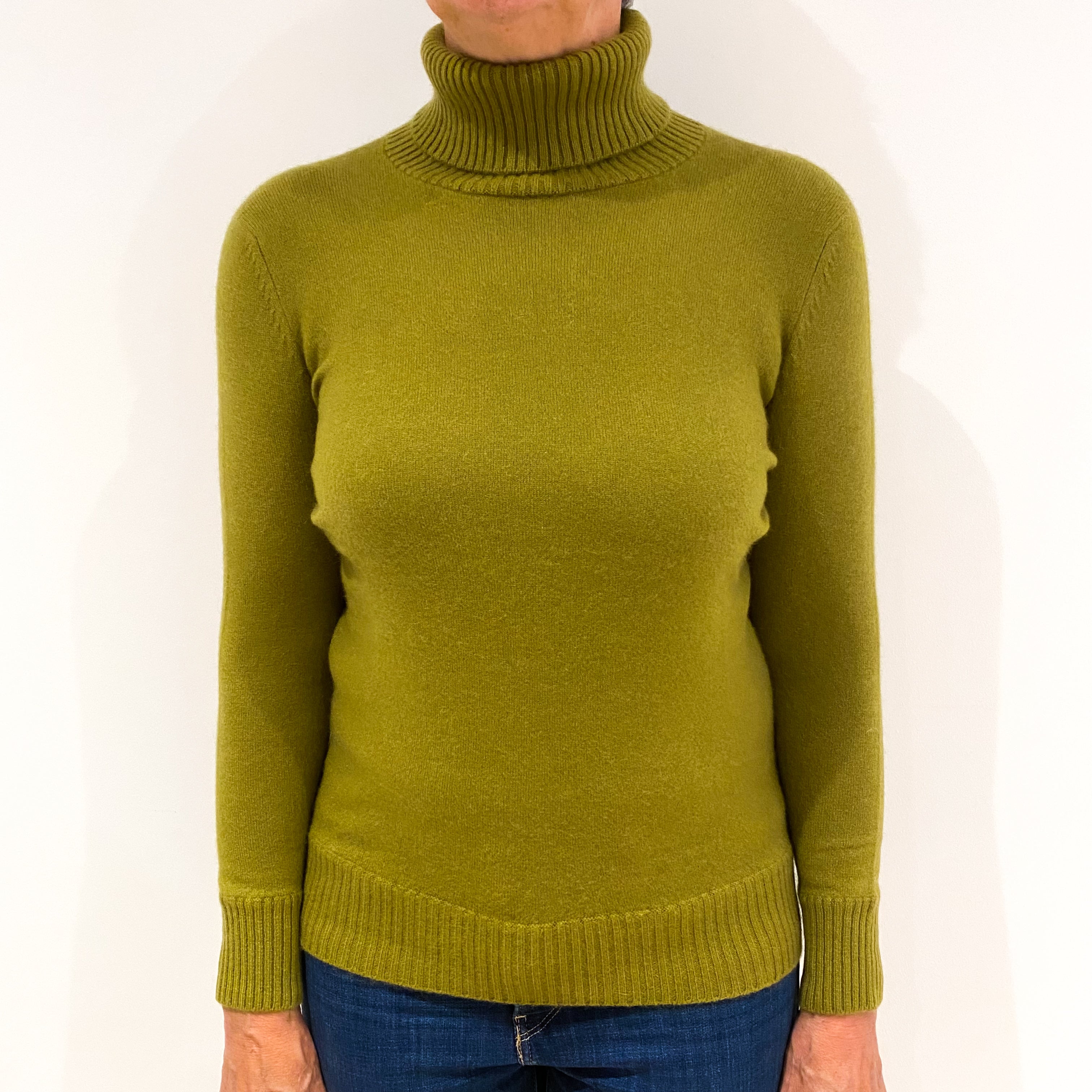 Olive Green Cashmere Polo Neck Jumper Medium
