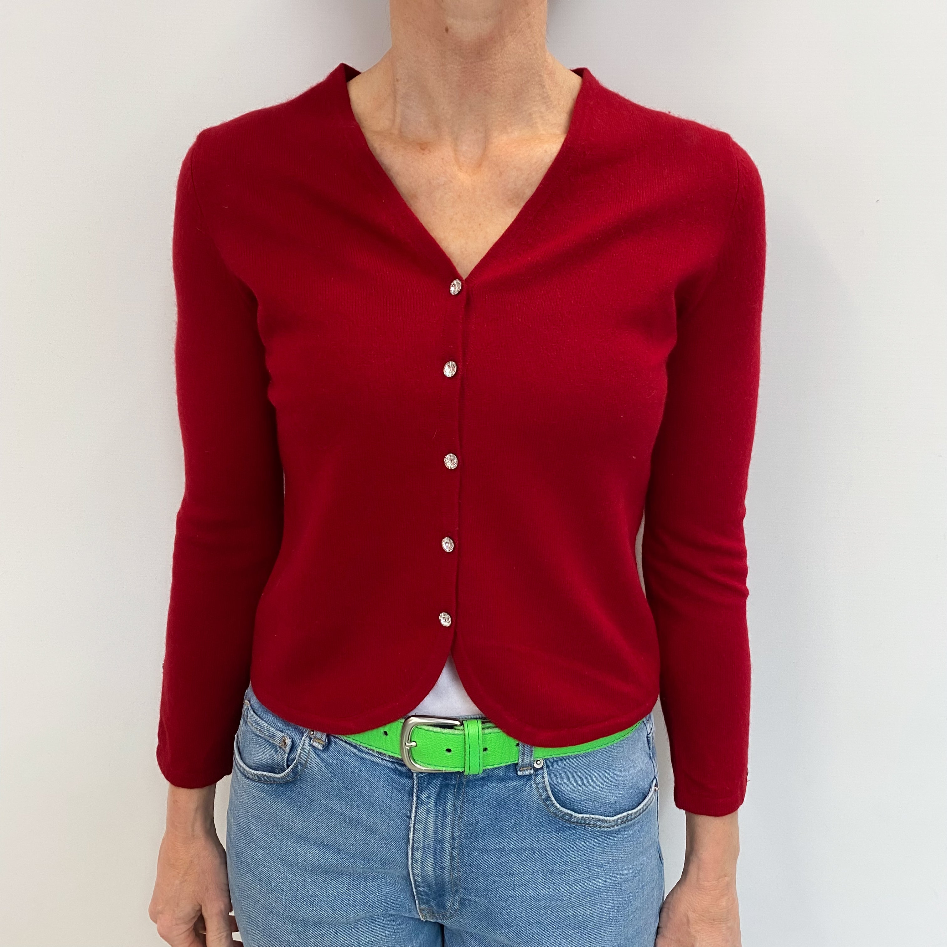 Berry Red Cashmere V Neck Cardigan Small Petite