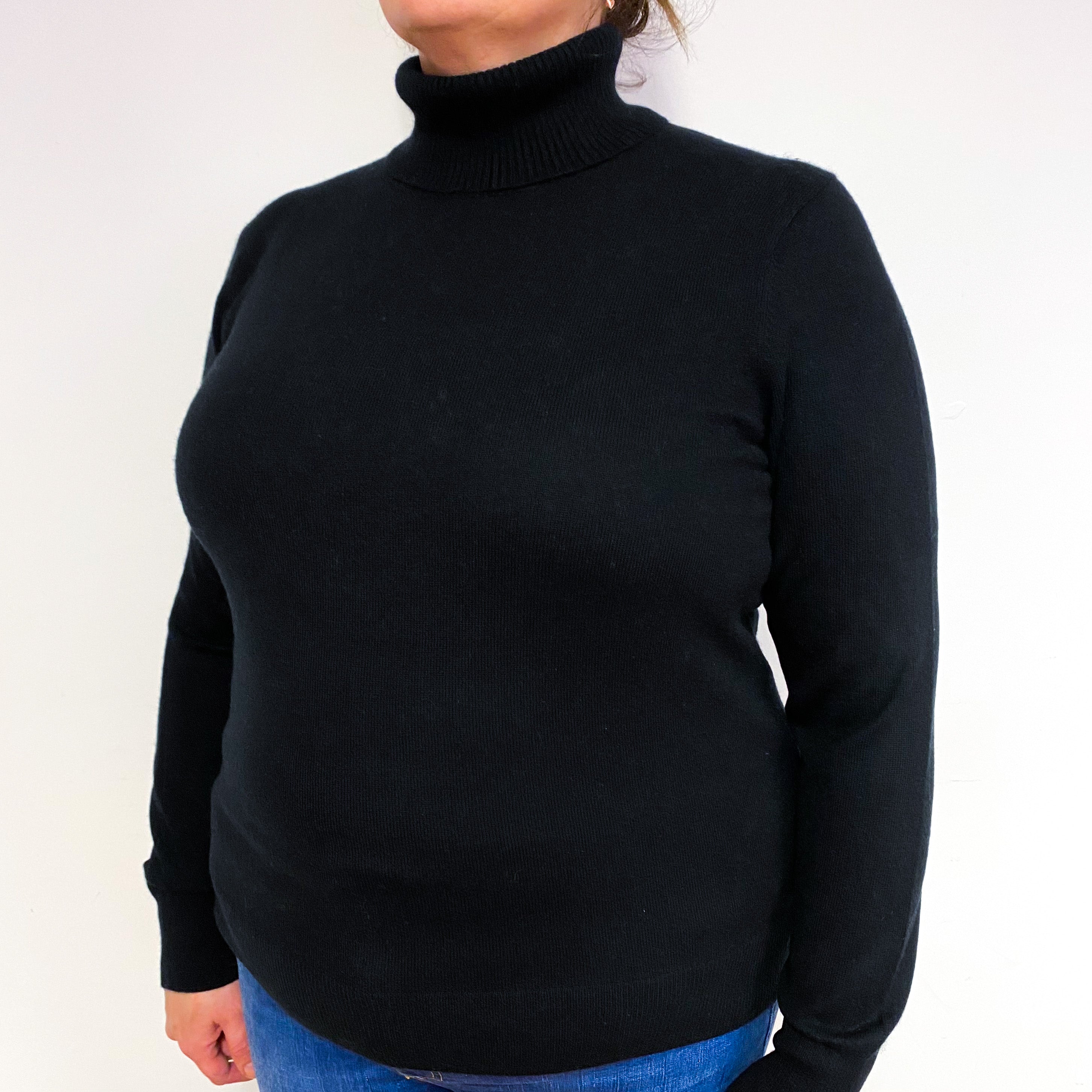 Black Cashmere Polo Neck Jumper Extra Large