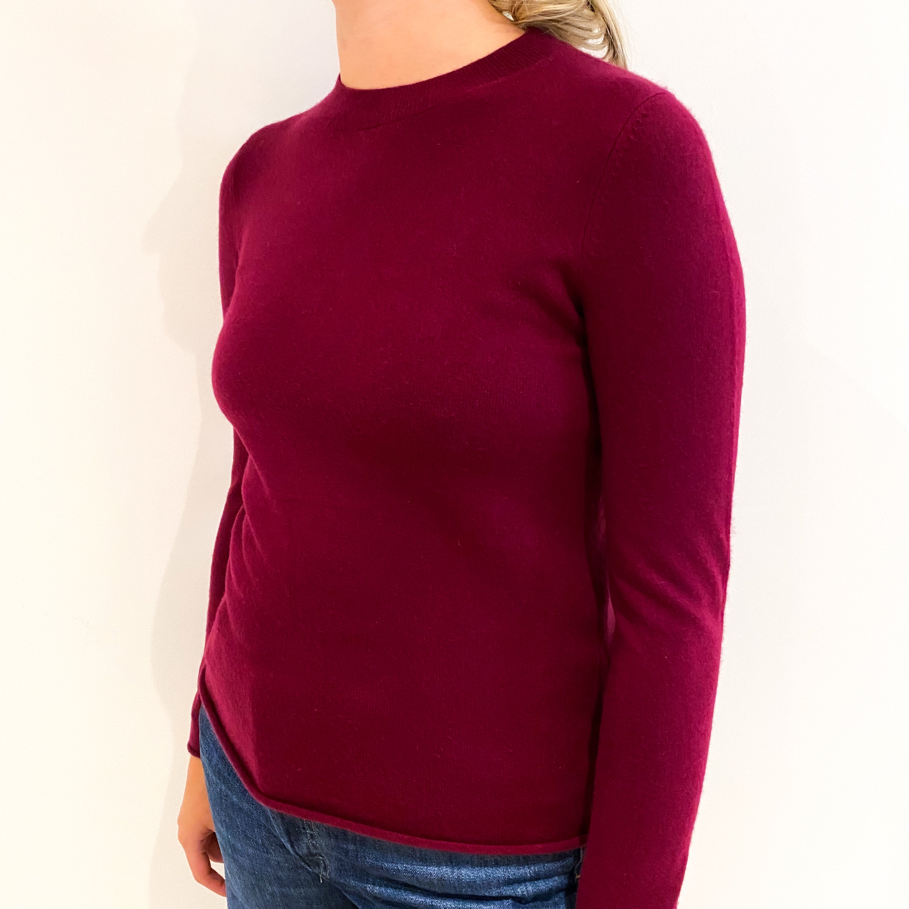 Garnet Red Cashmere Crew Neck Jumper Small