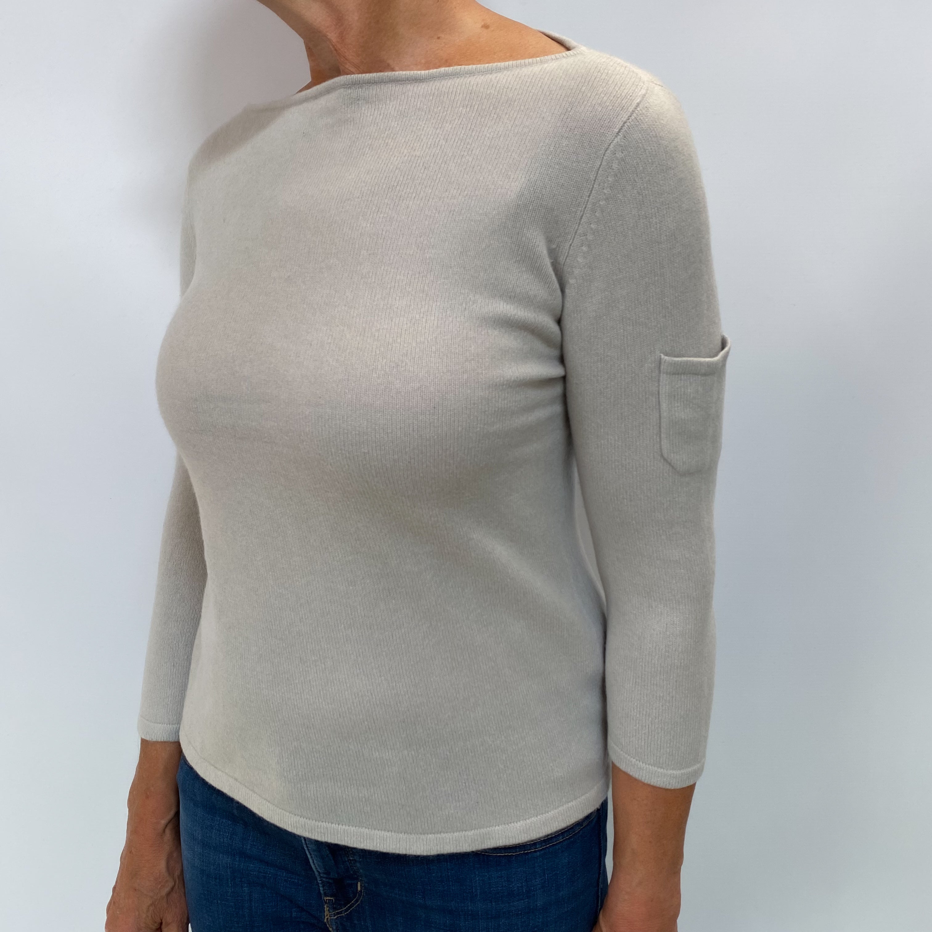 Oatmeal Beige Cashmere Slash Neck Jumper Medium