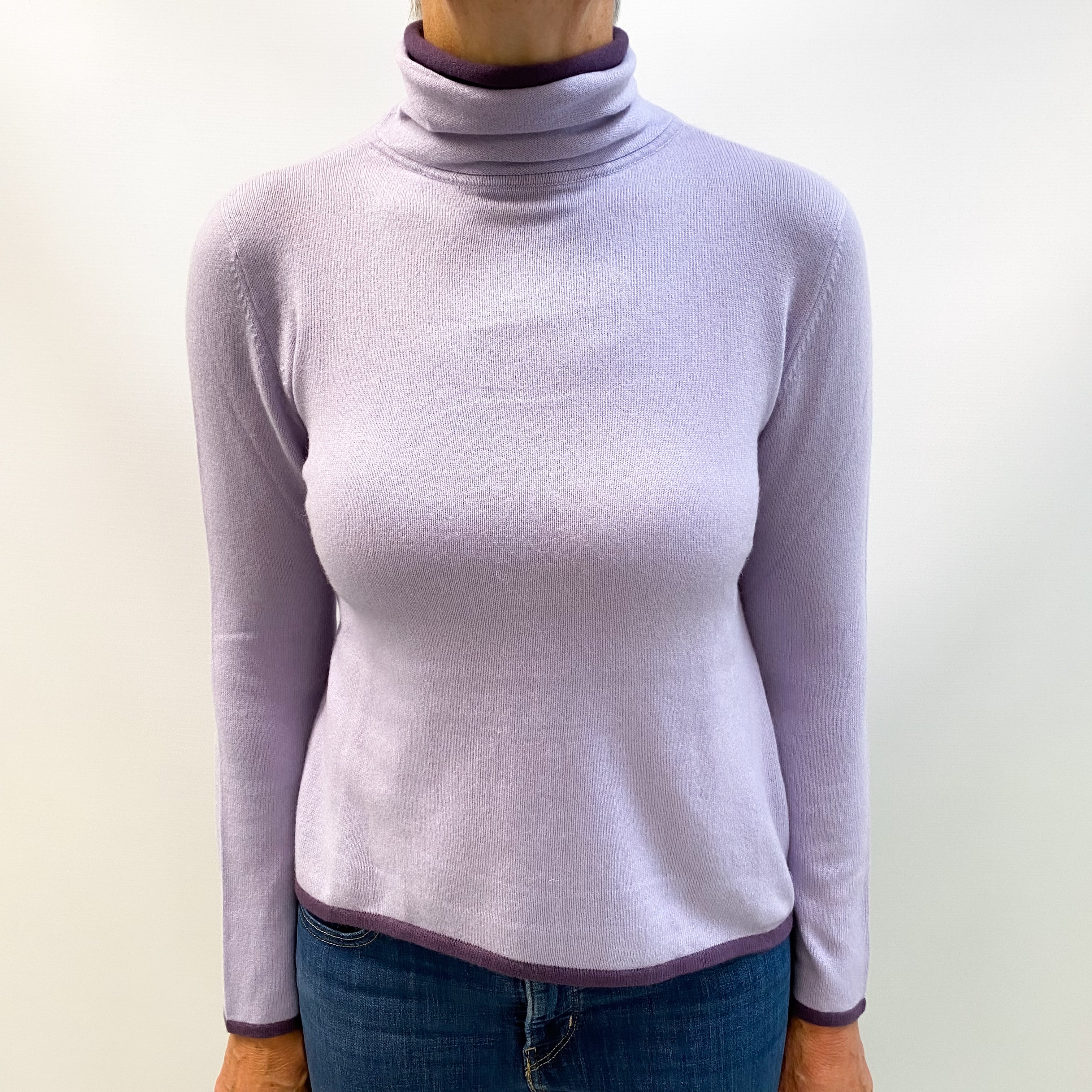 Lavender Purple Cashmere Polo Neck Jumper Medium