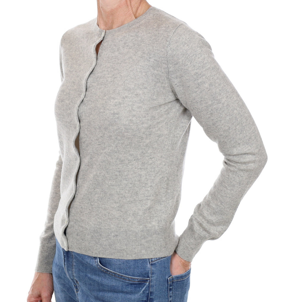 Smoke Grey Cashmere Crew Neck Cardigan Small