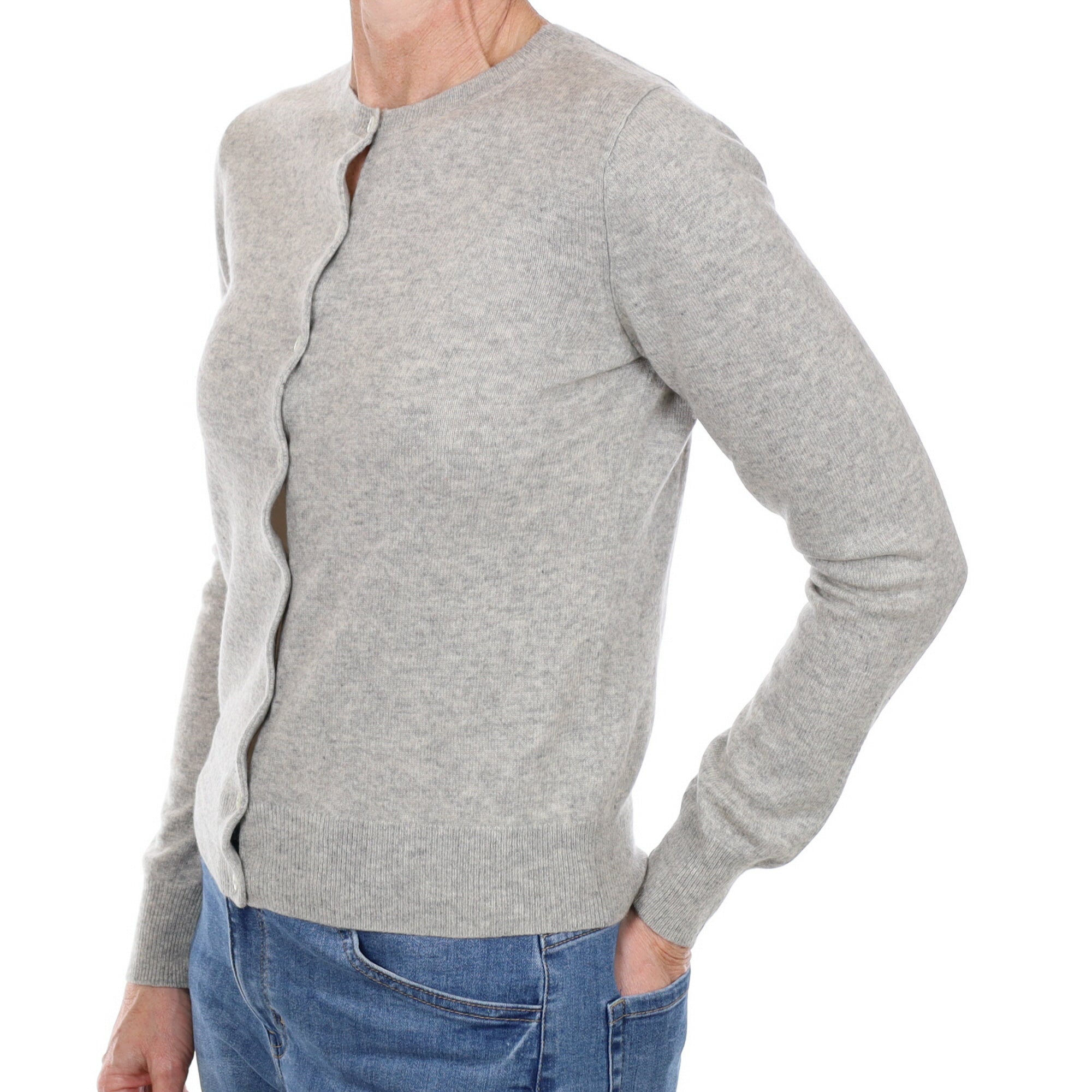 Smoke Grey Cashmere Crew Neck Cardigan Small