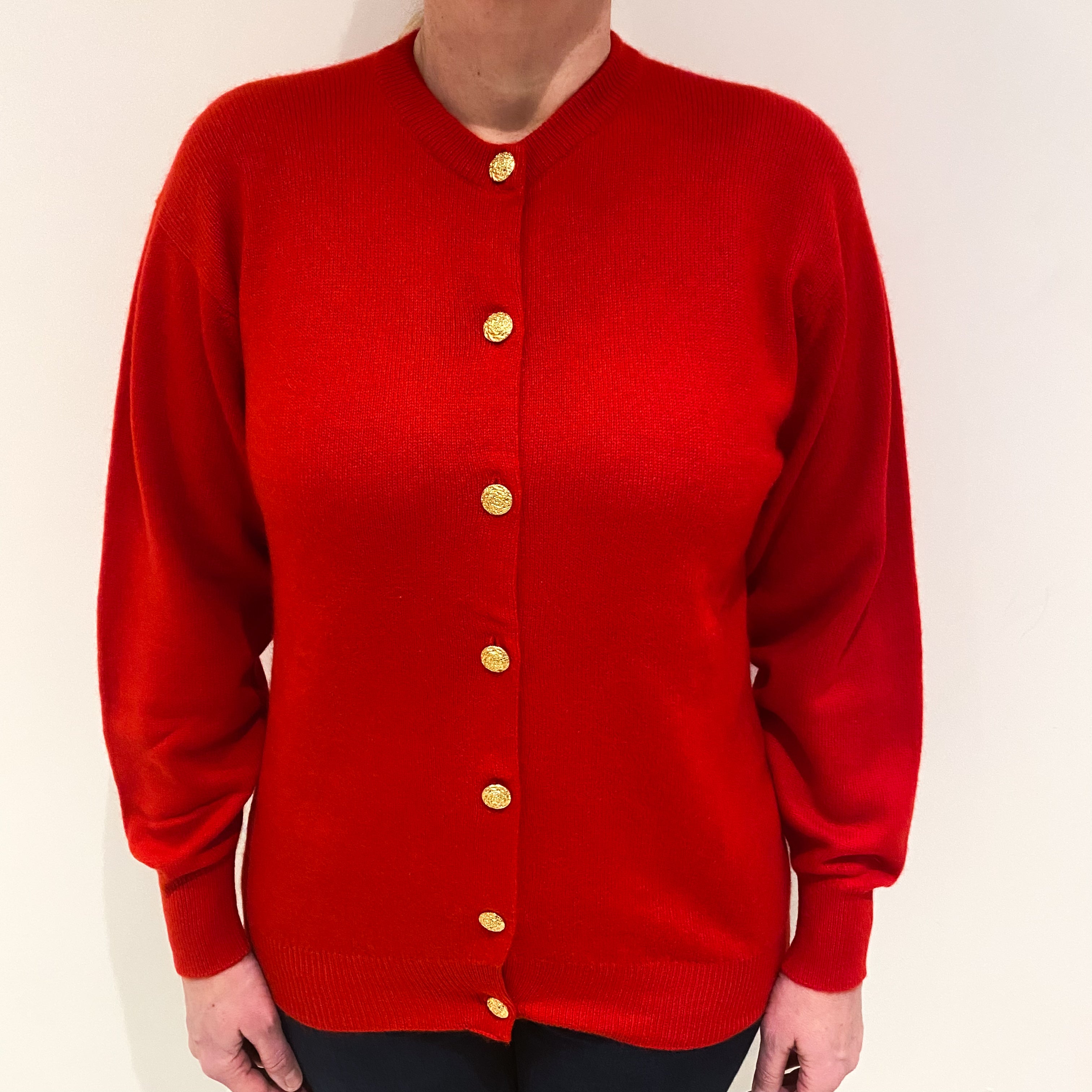 Vintage Scarlet Red Cashmere Crew Cardigan Large