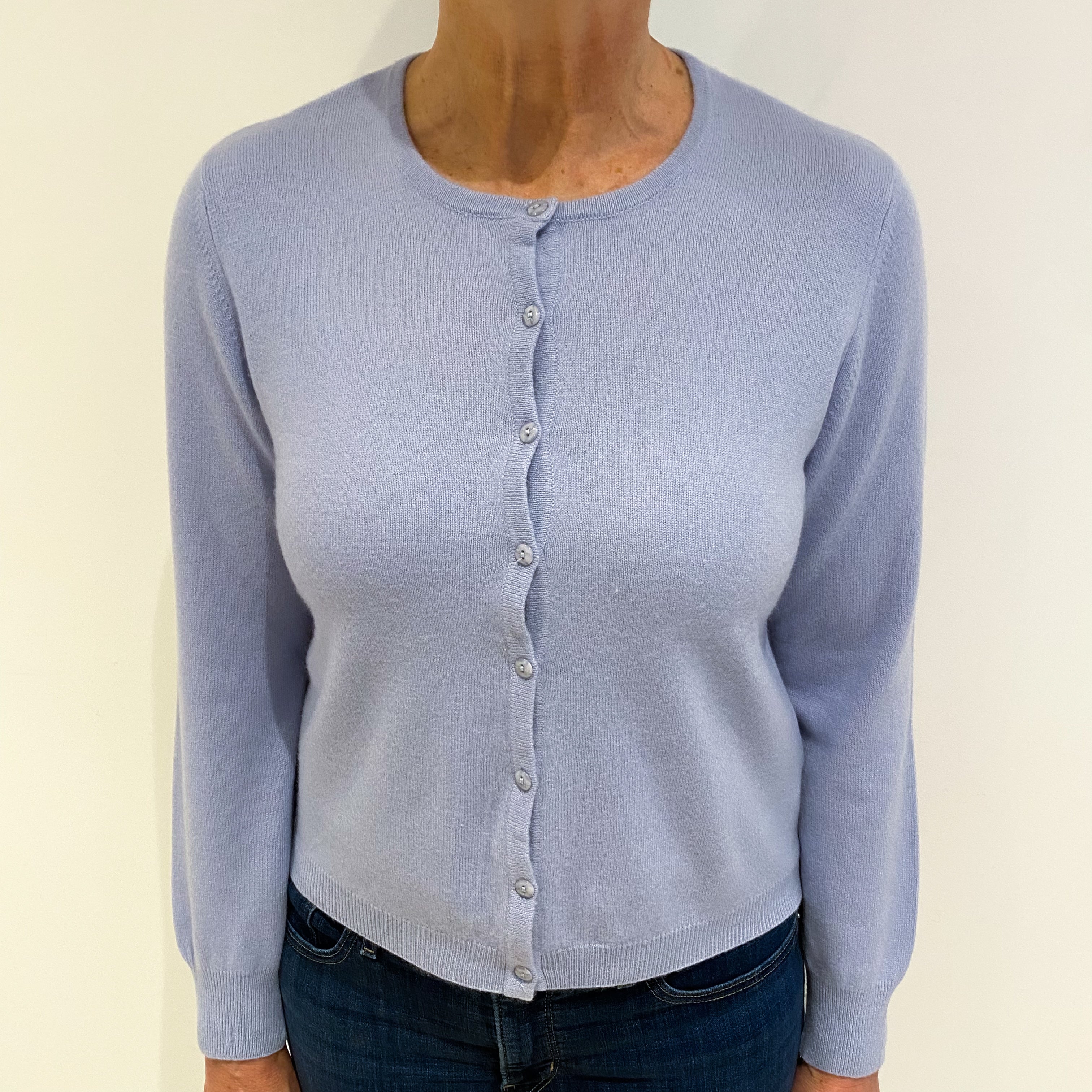 Pale Blue Cashmere Crew Neck Cardigan Medium