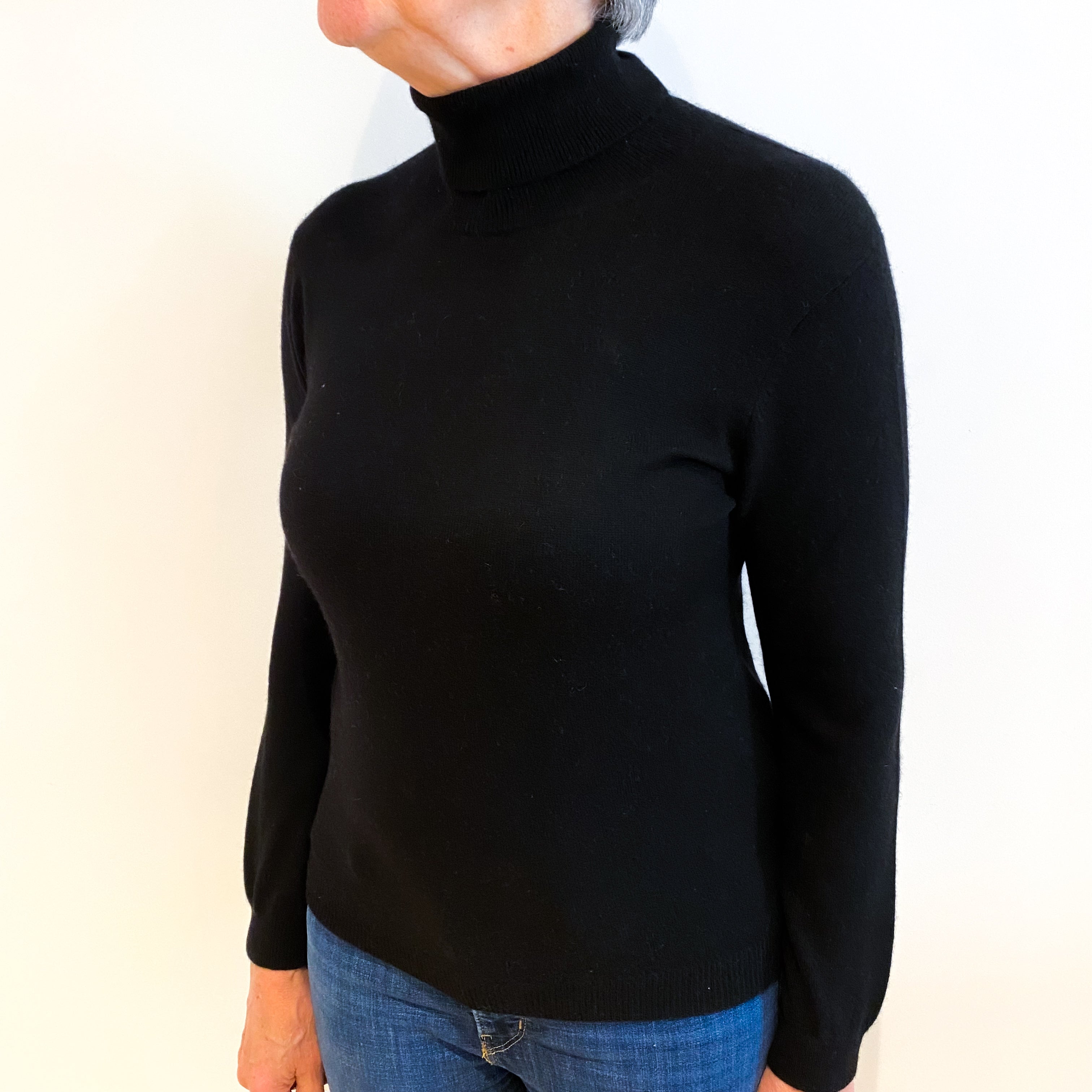Black Cashmere Polo Neck Jumper Medium