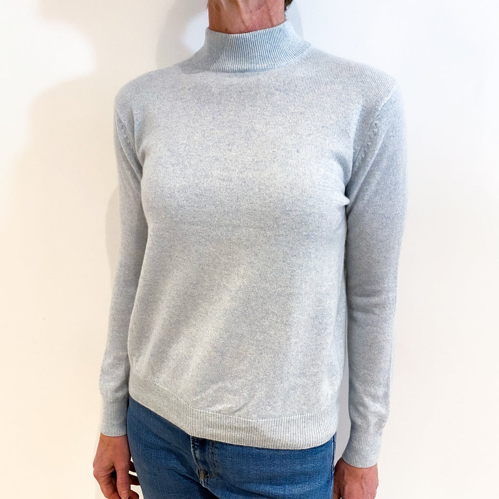 Opal Blue Cashmere Turtle Neck Jumper Small