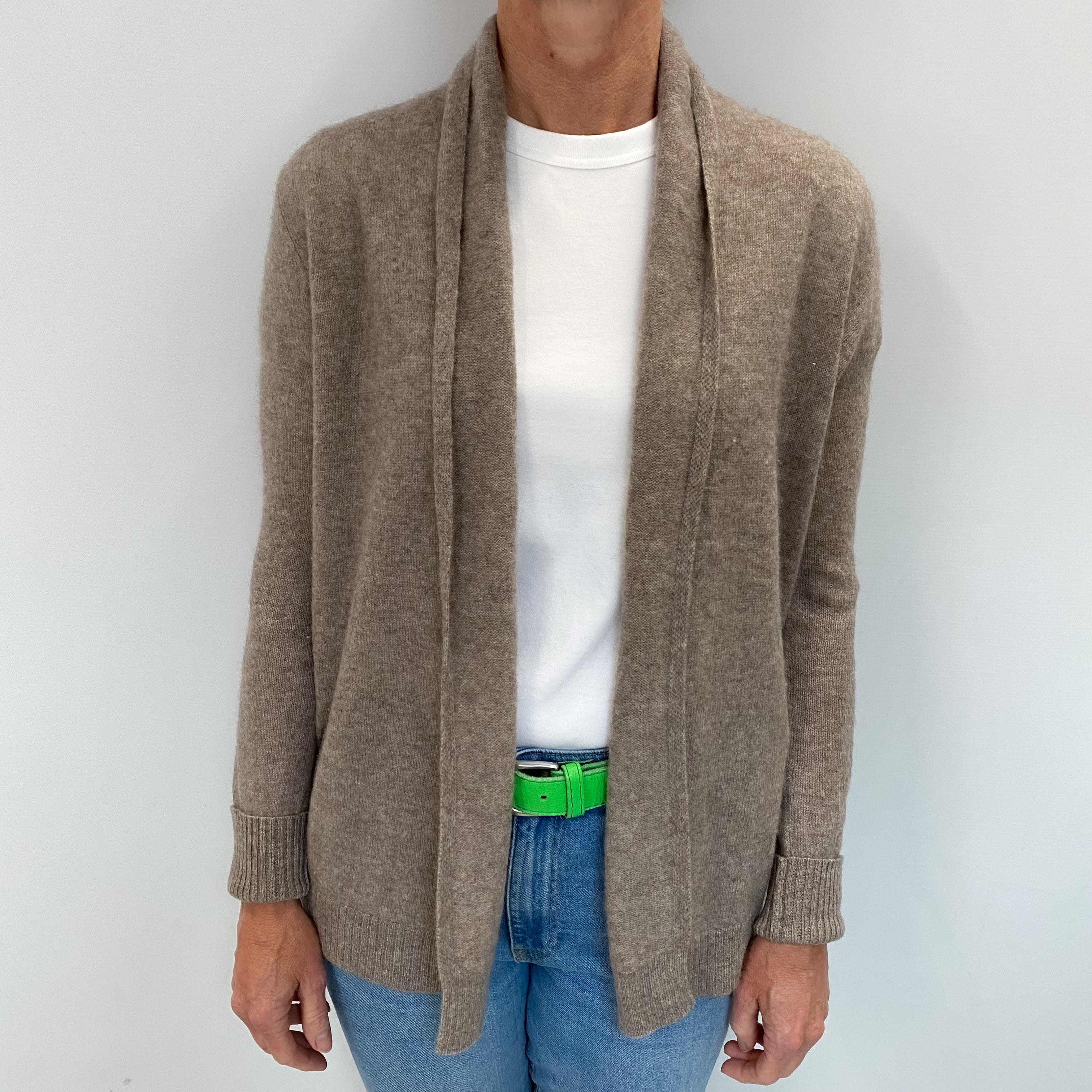 Mink Brown Cashmere Edge To Edge Cardigan Small