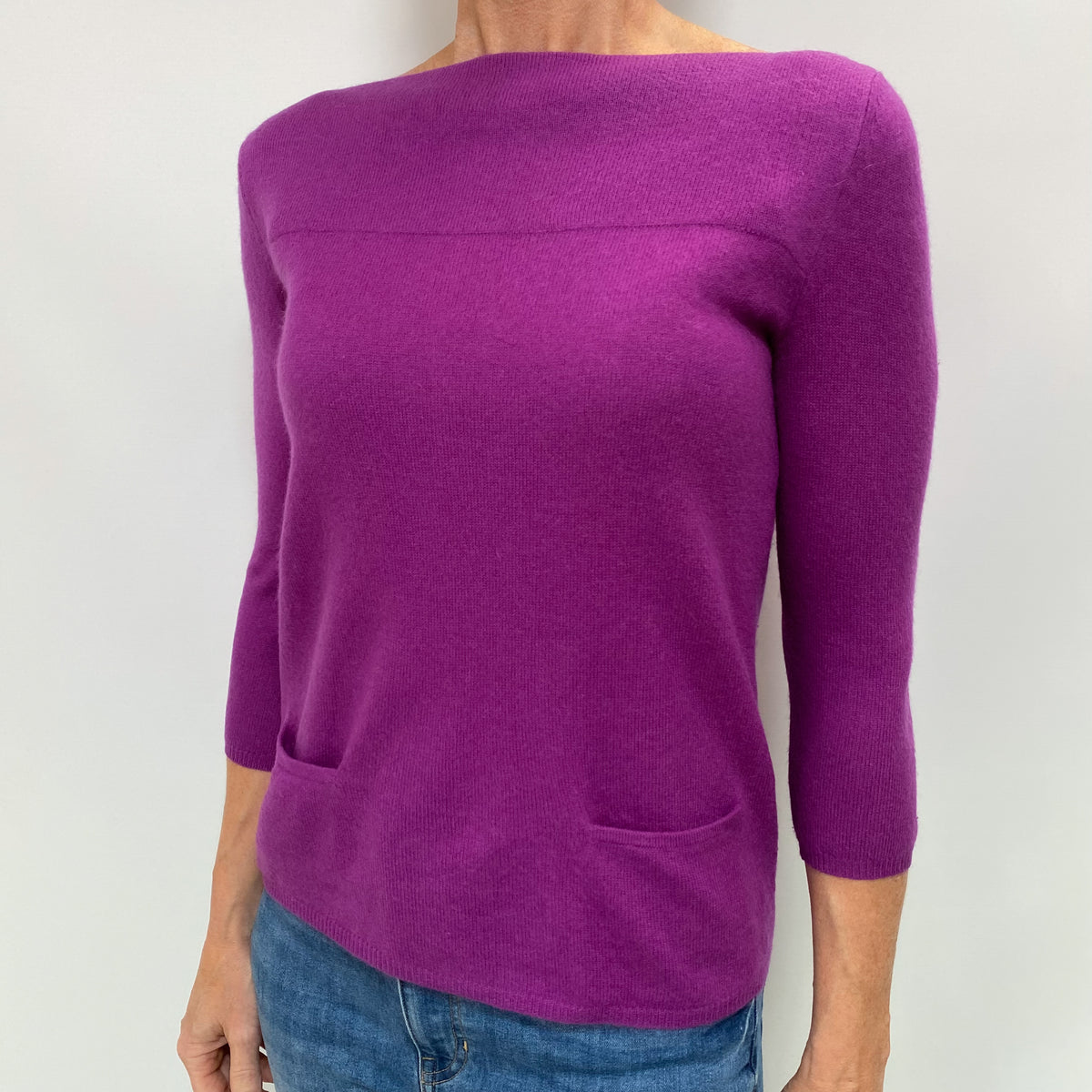 Loganberry Purple Cashmere Slash Neck Jumper Small