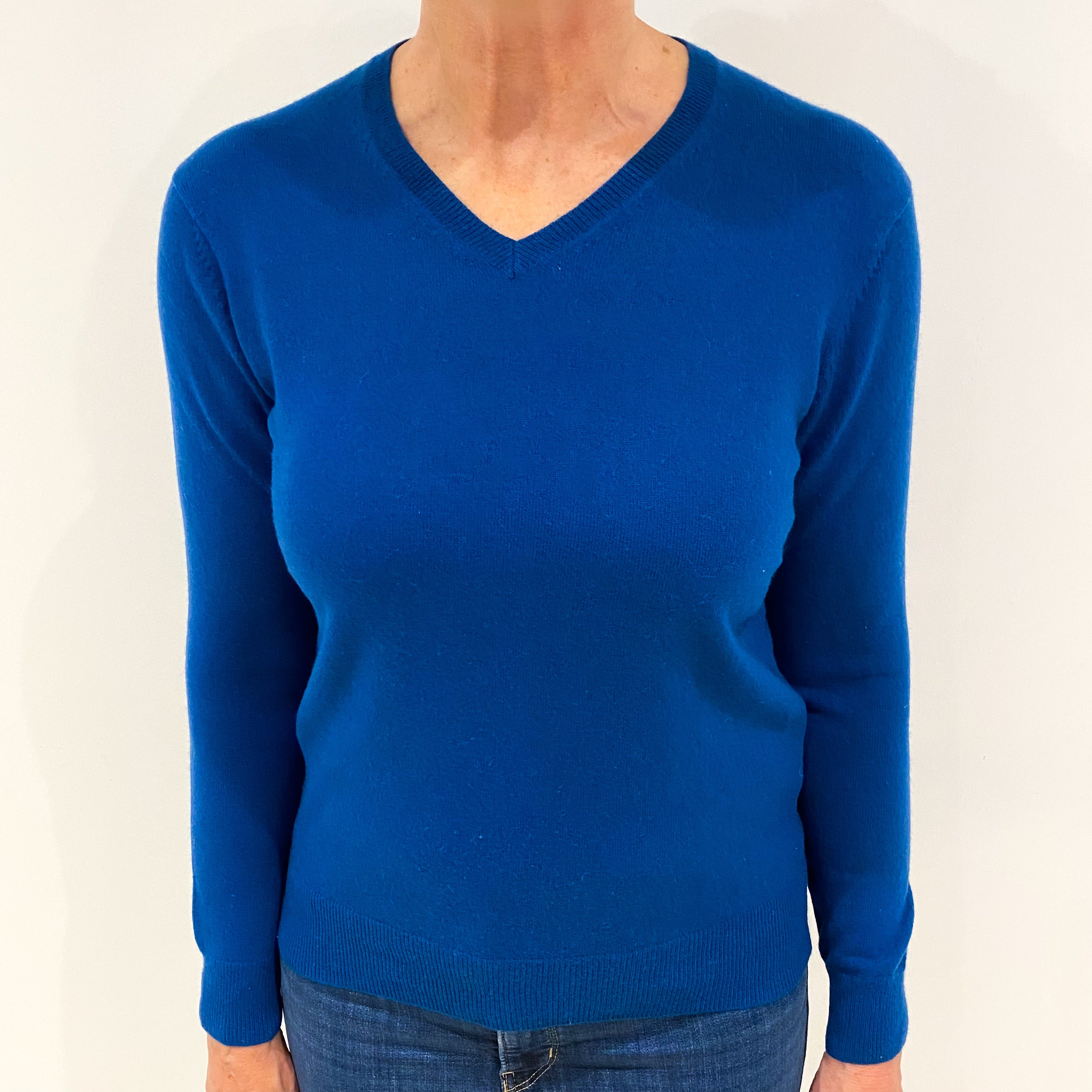 Peacock Blue Cashmere V Neck Jumper Medium