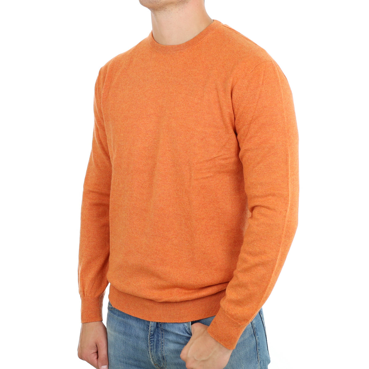 Men's Pumpkin Orange Cashmere Crew Neck Jumper XXL