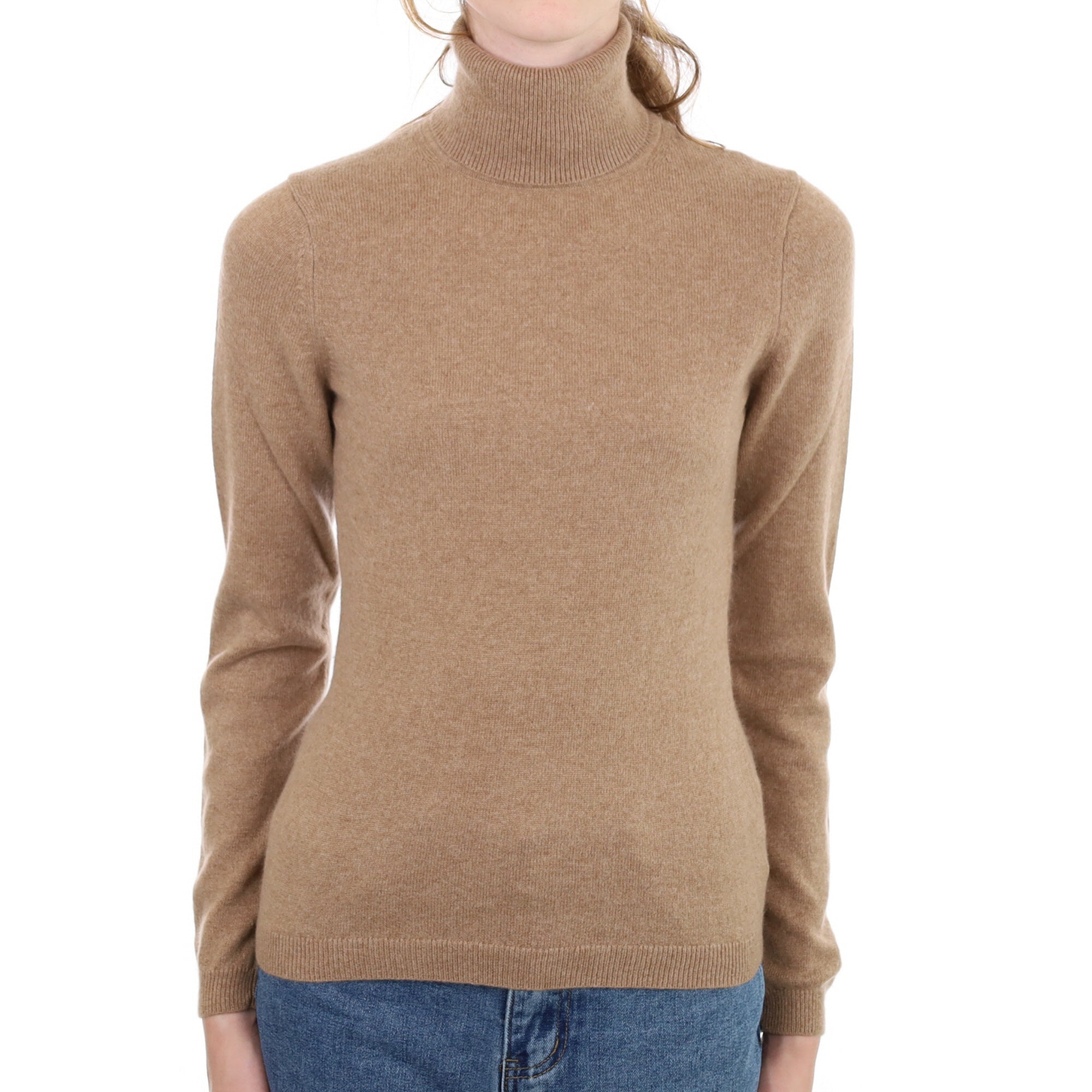 Taupe Brown Cashmere Polo Neck Jumper Extra Small