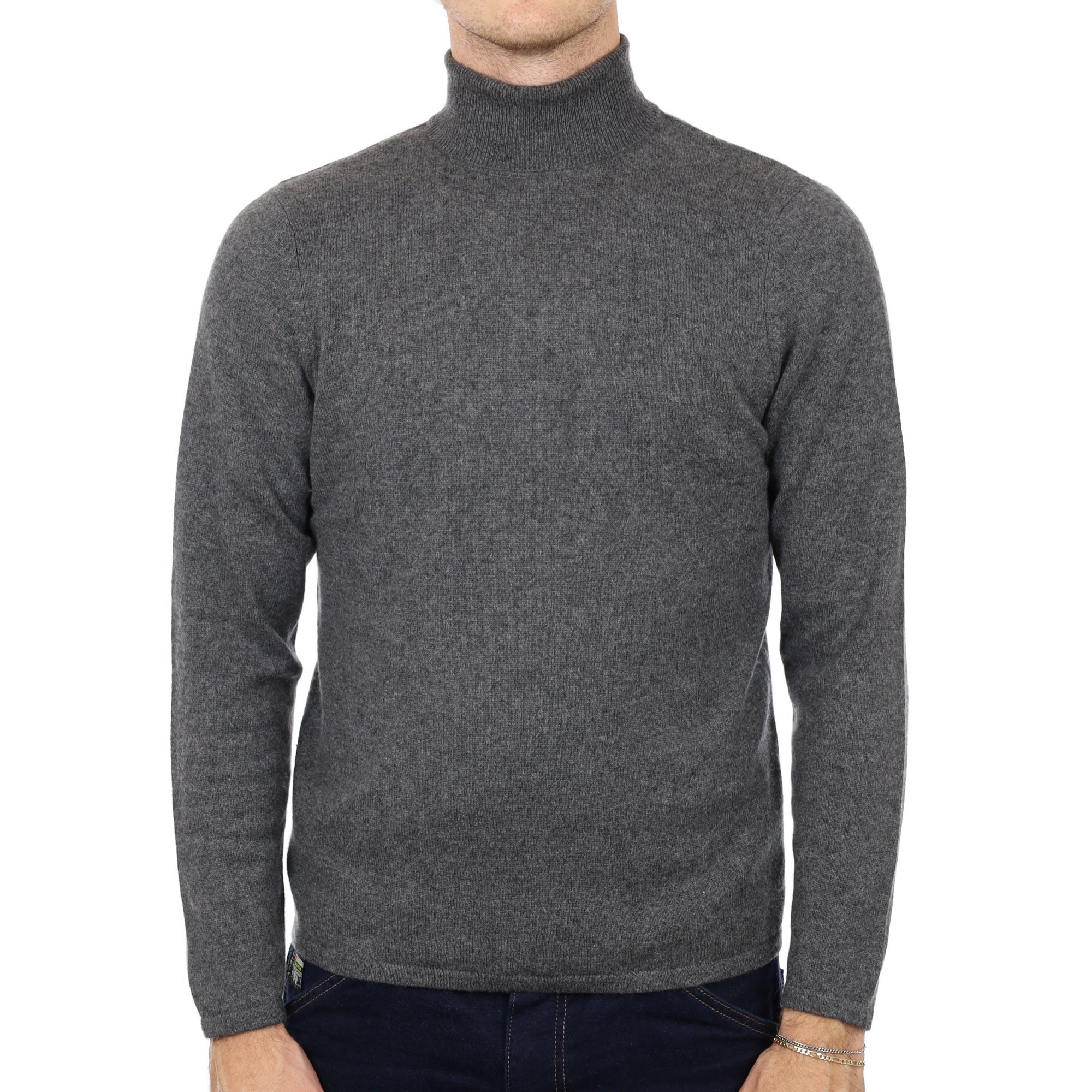 Men's Slate Grey Cashmere Polo Neck Jumper Medium