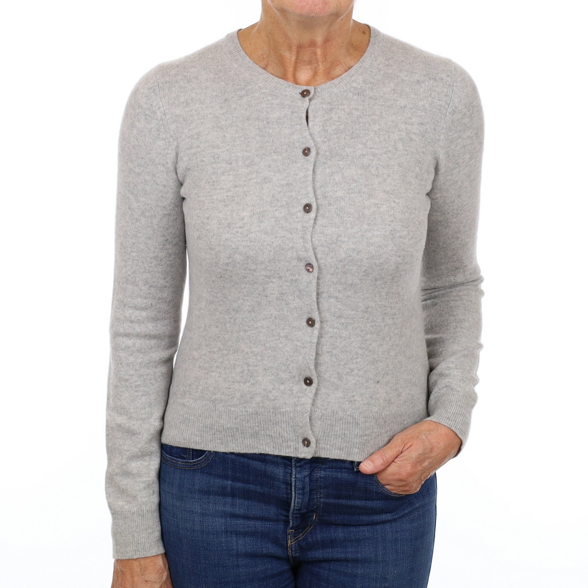 Smoke Grey Cashmere Crew Neck Cardigan Medium