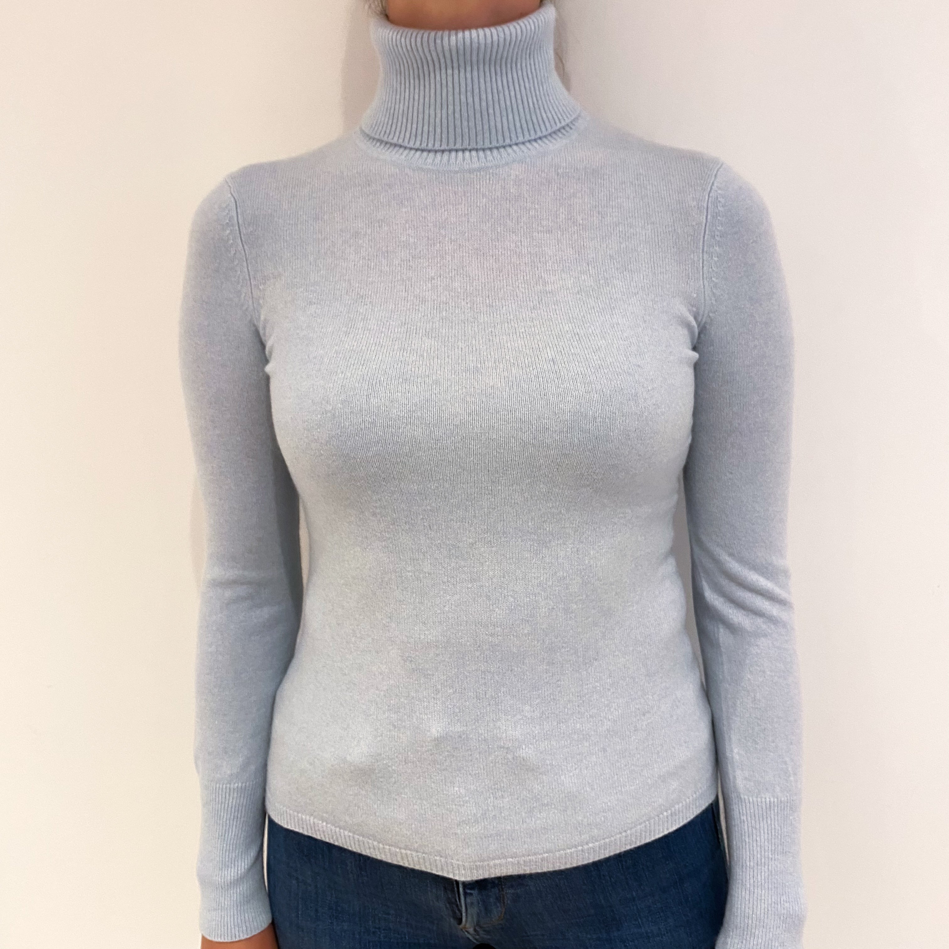 Ice Blue Cashmere Polo Neck Jumper Small