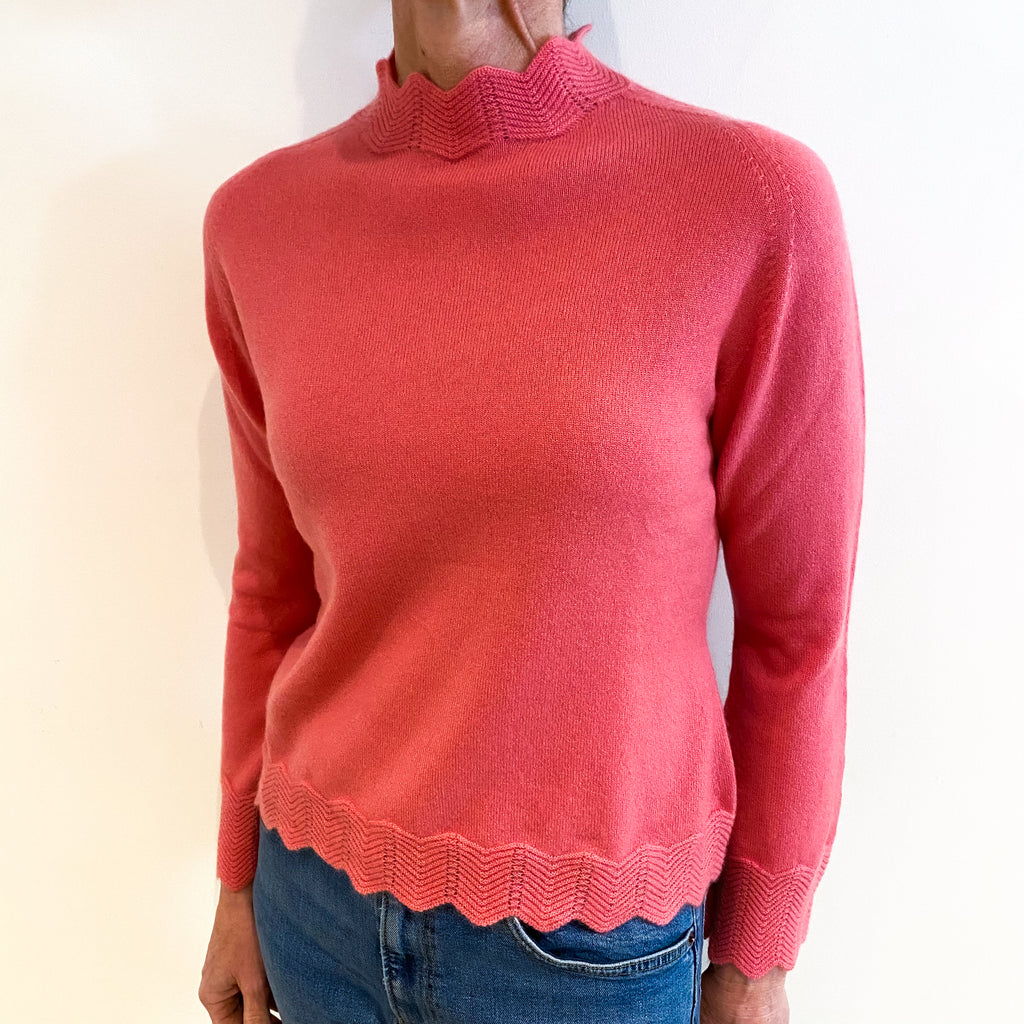 Coral Pink Cashmere Turtle Neck Jumper Small