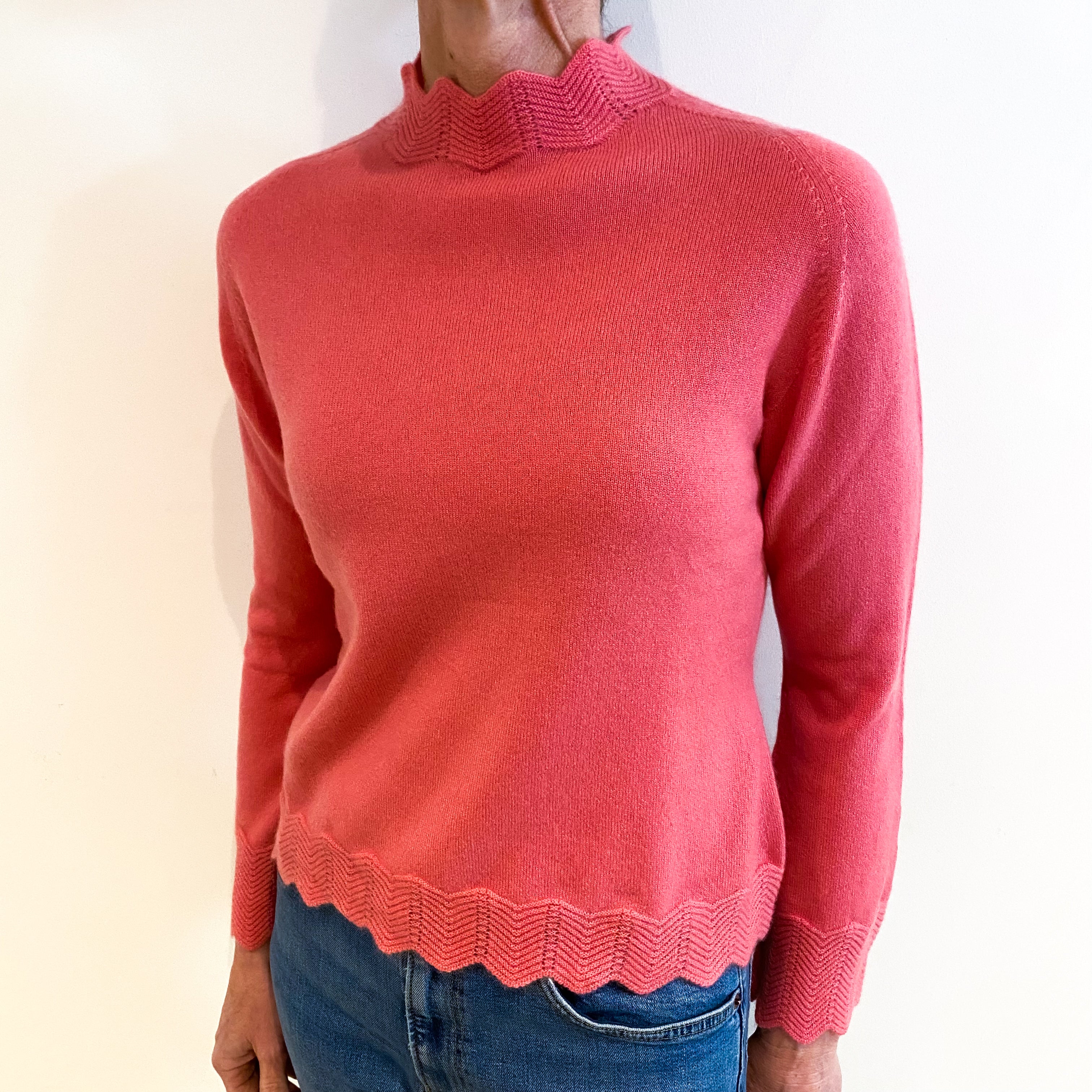 Coral Pink Cashmere Turtle Neck Jumper Small