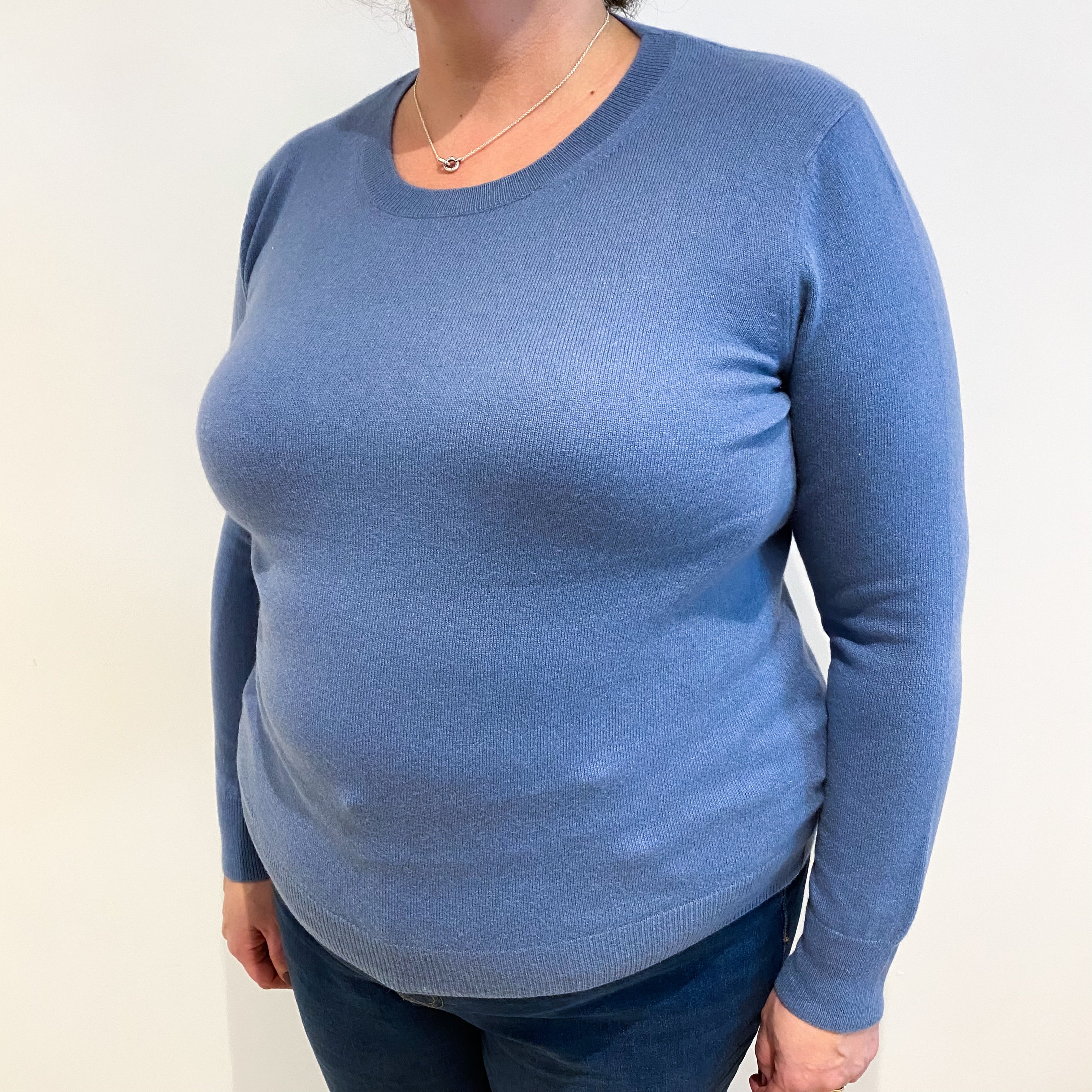 Denim Blue Cashmere Crew Neck Jumper Extra Large
