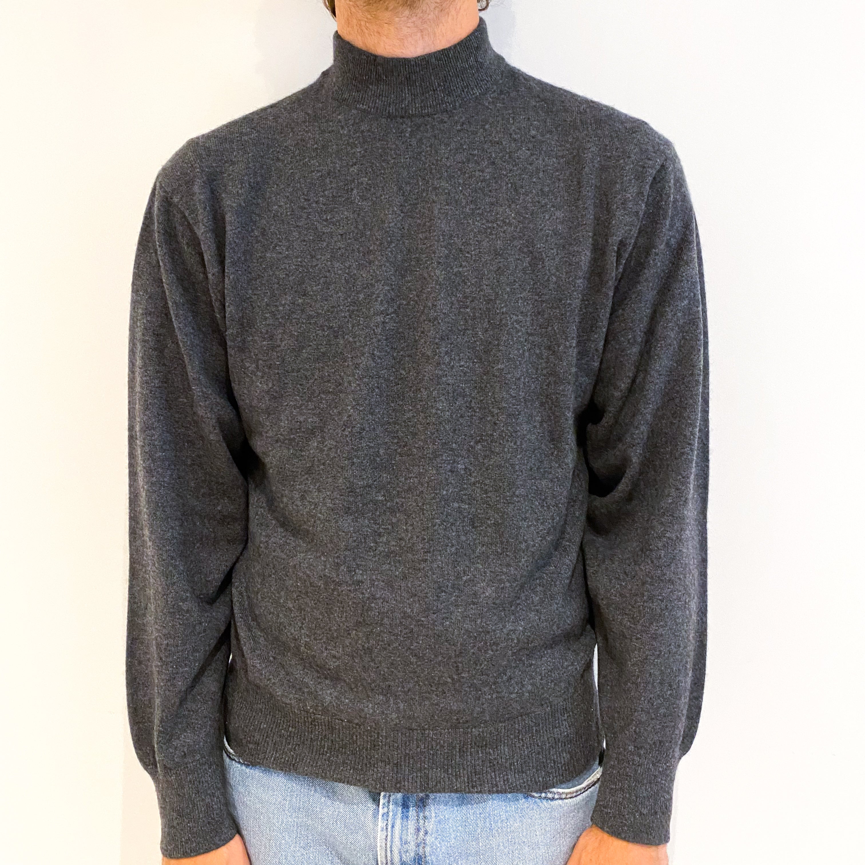 Men's Slate Grey Cashmere Turtle Neck Jumper Medium