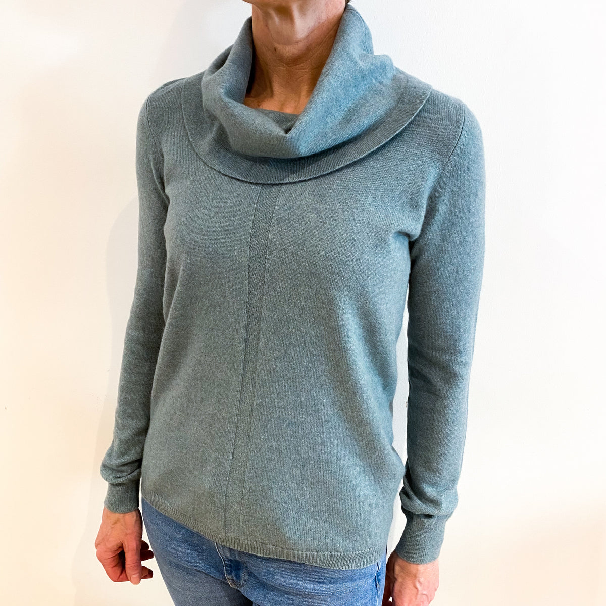 Duck Egg Blue Cashmere Cowl Neck Jumper Small