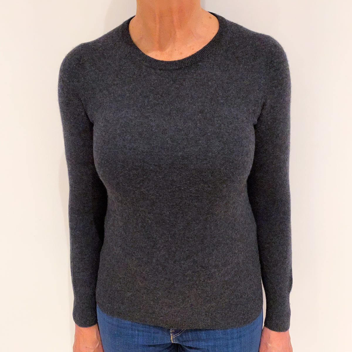 Slate Grey Cashmere Crew Neck Jumper Medium