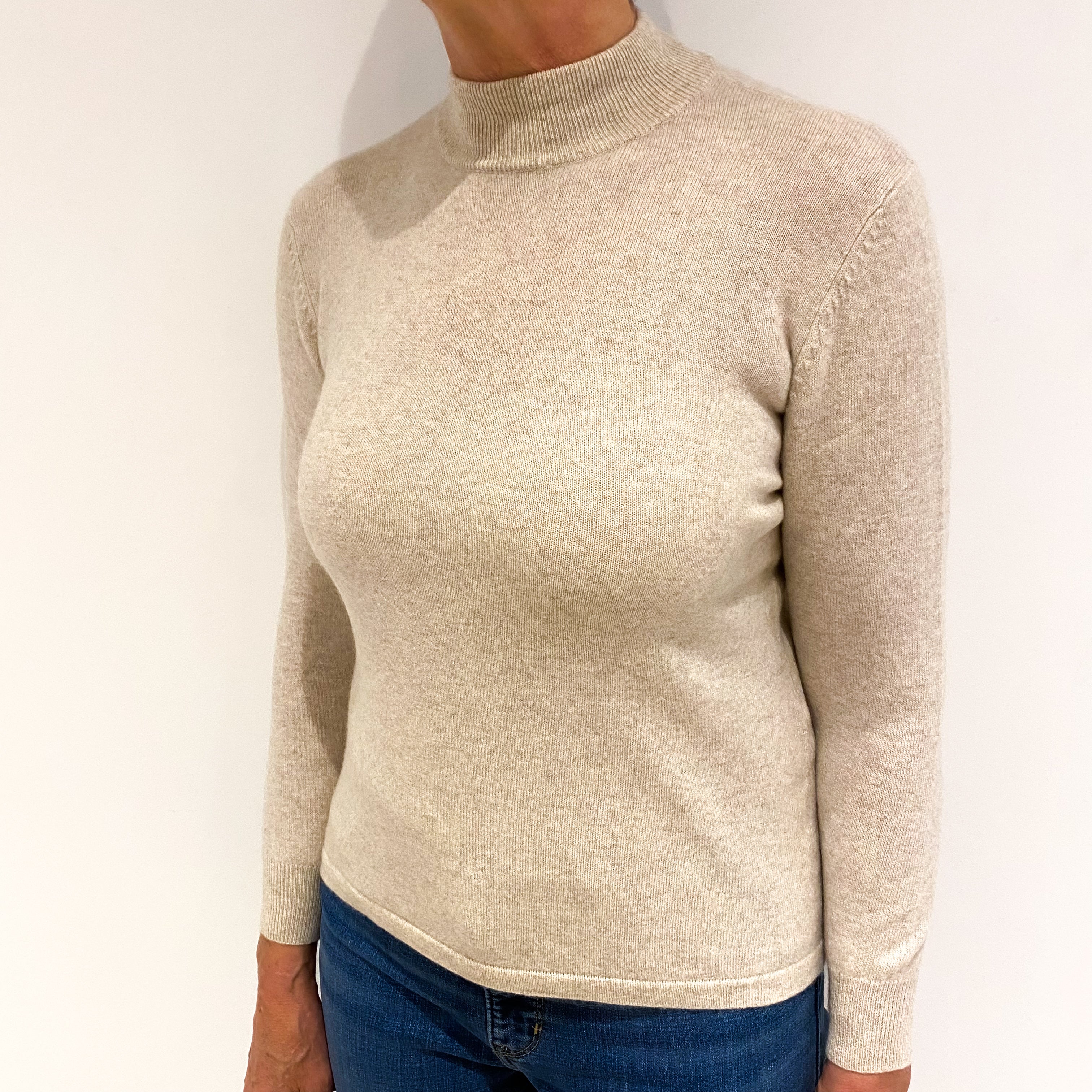 Honey Beige Cashmere Turtle Neck Jumper Medium