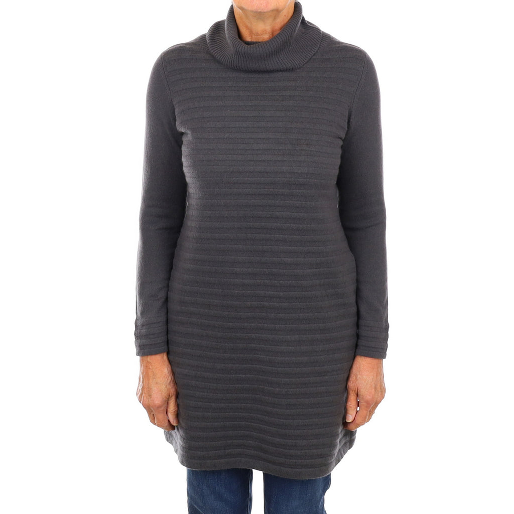 Pebble Grey Cashmere Polo Neck Tunic Dress Medium