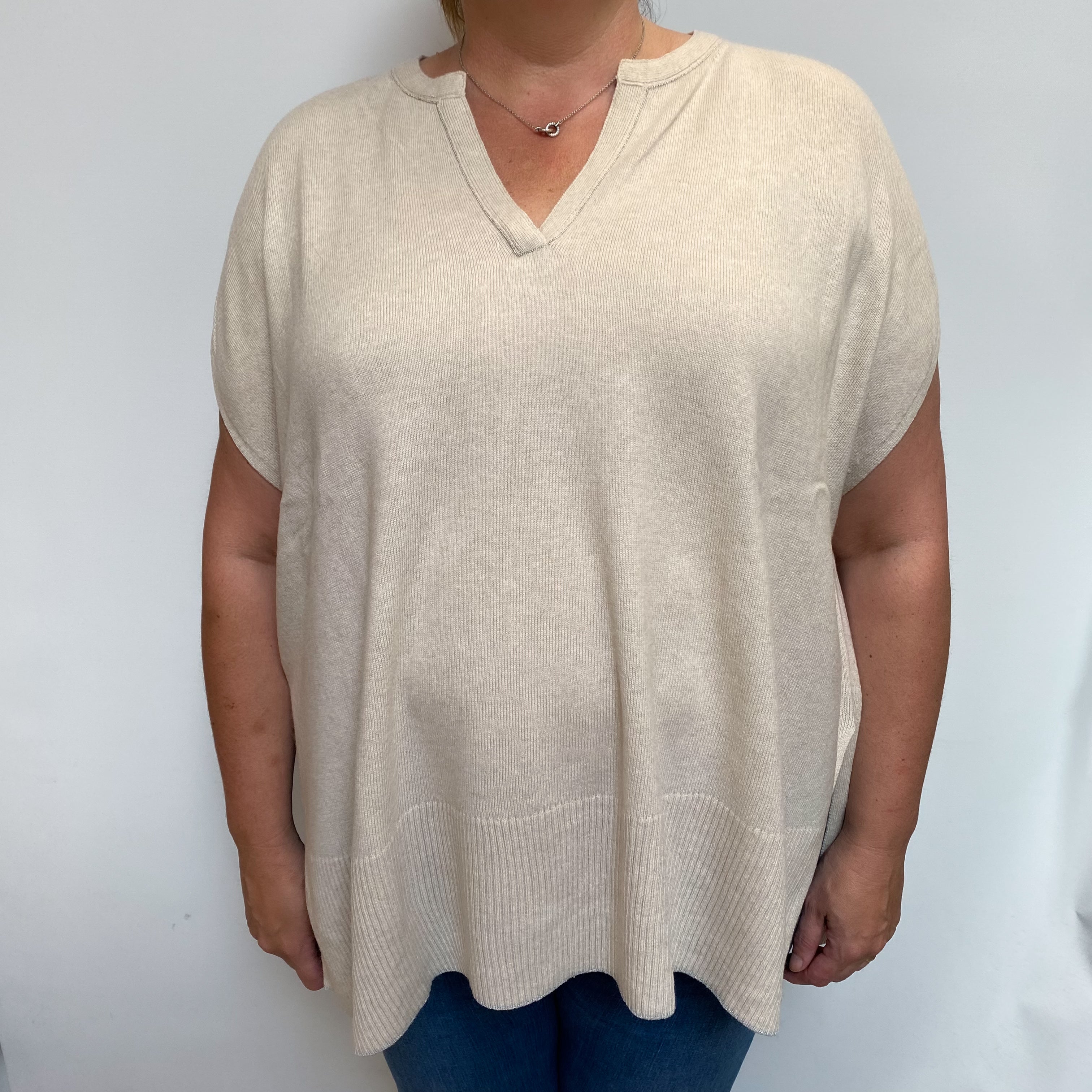 Oatmeal Beige Sleeveless Cashmere Notch Neck Jumper XXL